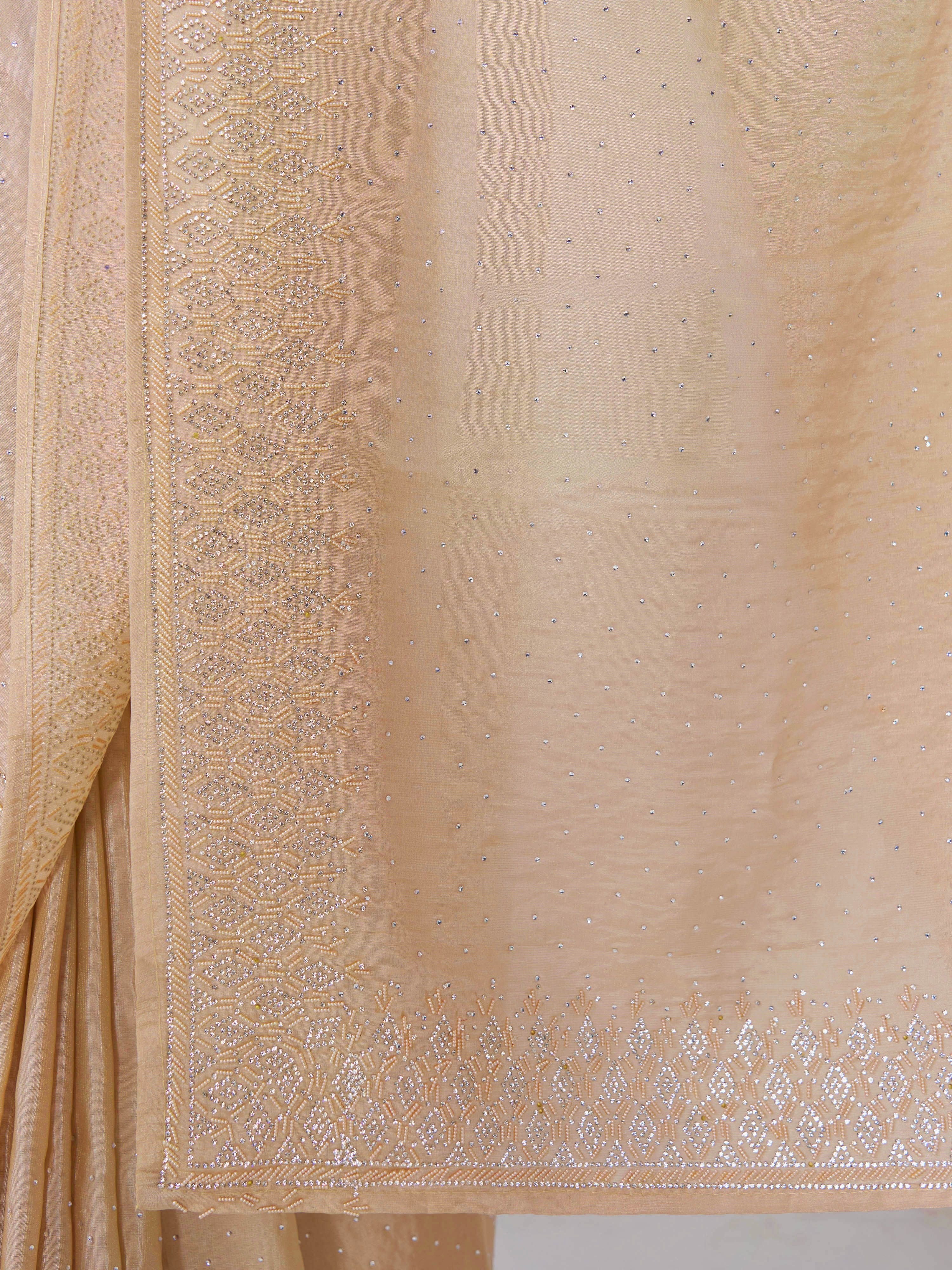Women's Beige Silk-Blend Embellished Saree With Unstitched Blouse Piece