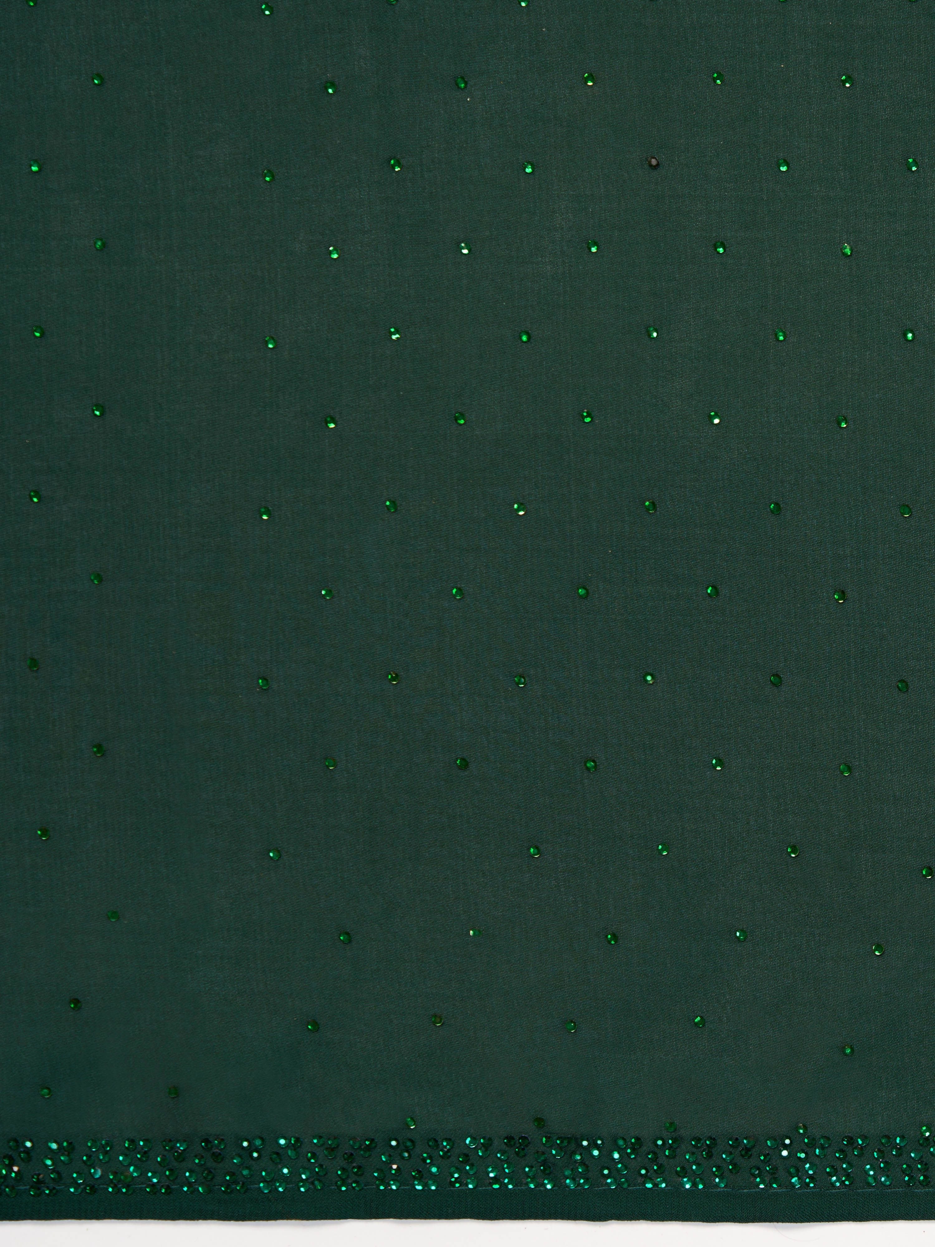 Women's Green Satin Embellished Saree With Unstitched Blouse Piece