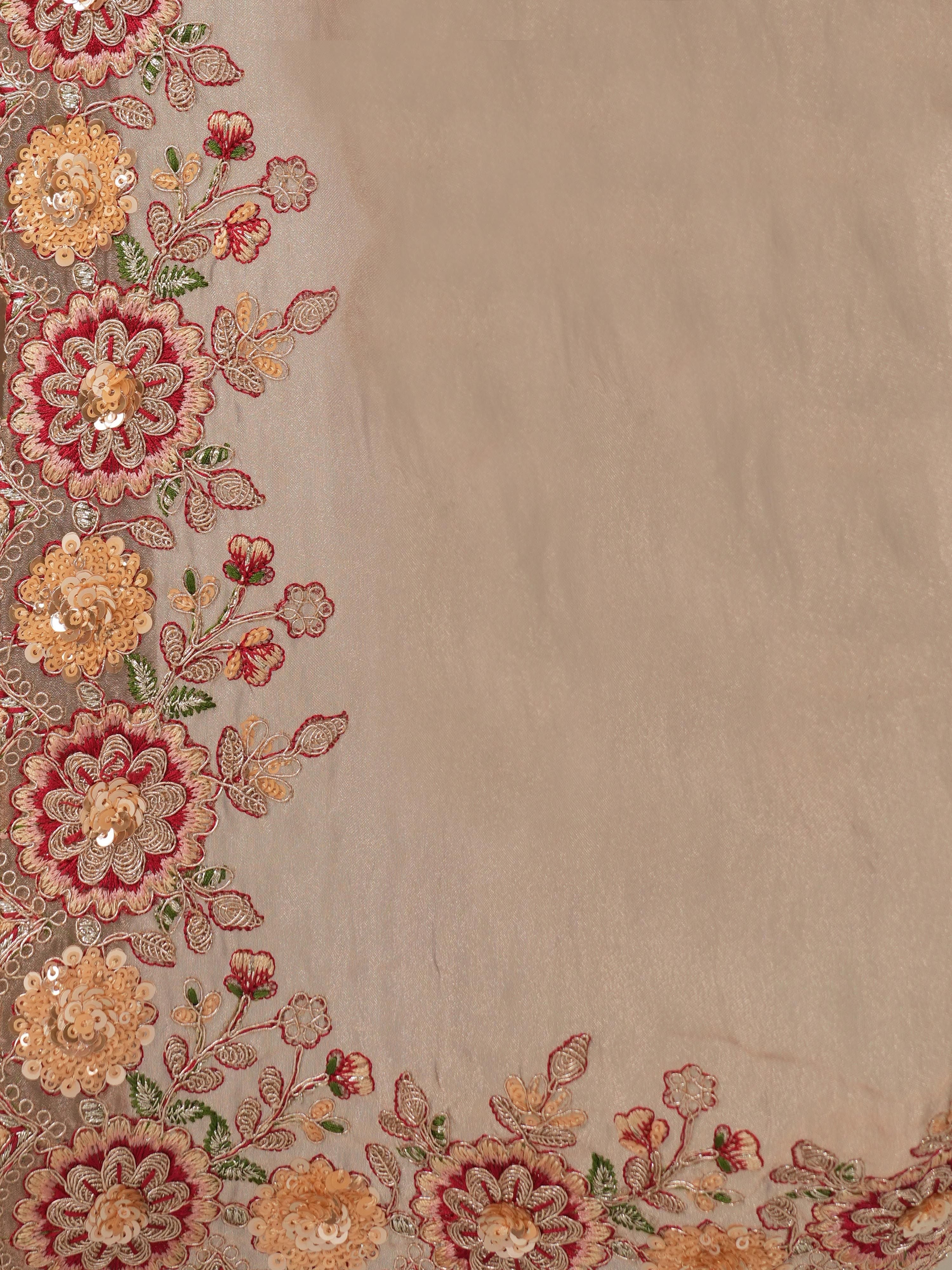 Women's Copper Organza Embroidered Saree With Unstitched Blouse Piece