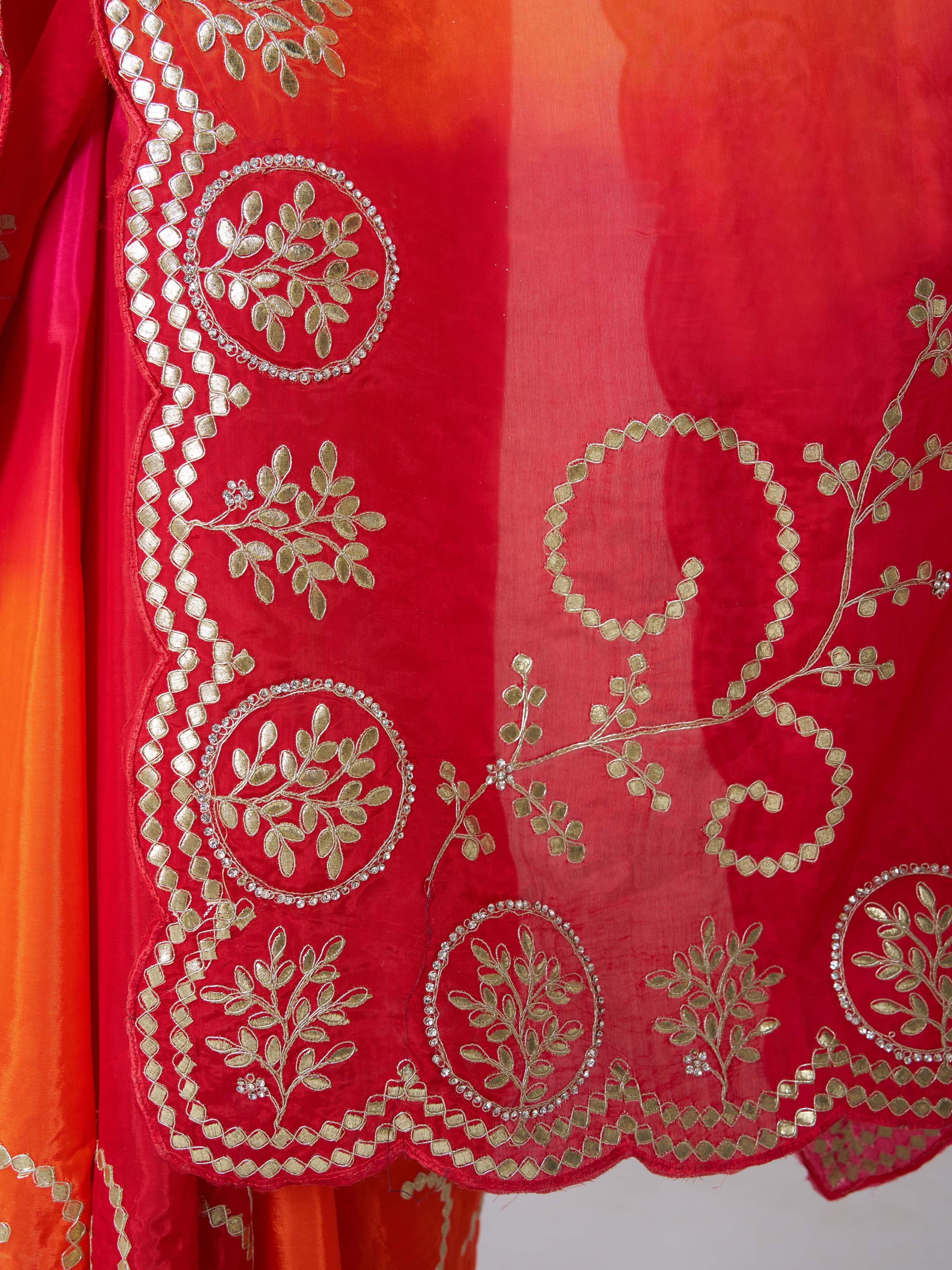 Women's Red Synthetic Embroidered Saree With Unstitched Blouse Piece