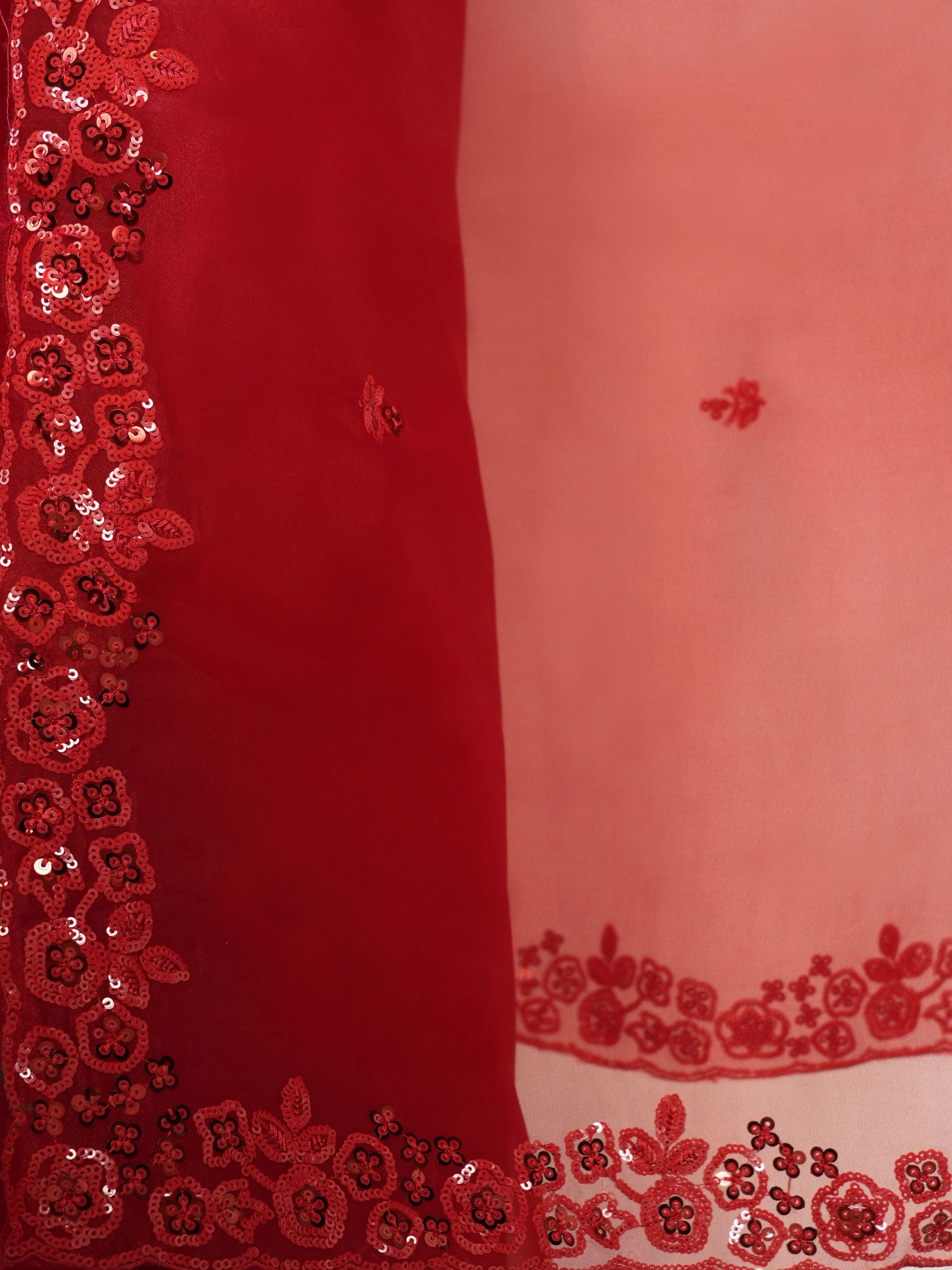 Women's Red Organza Ethnic Motifs Saree With Unstitched Blouse Piece