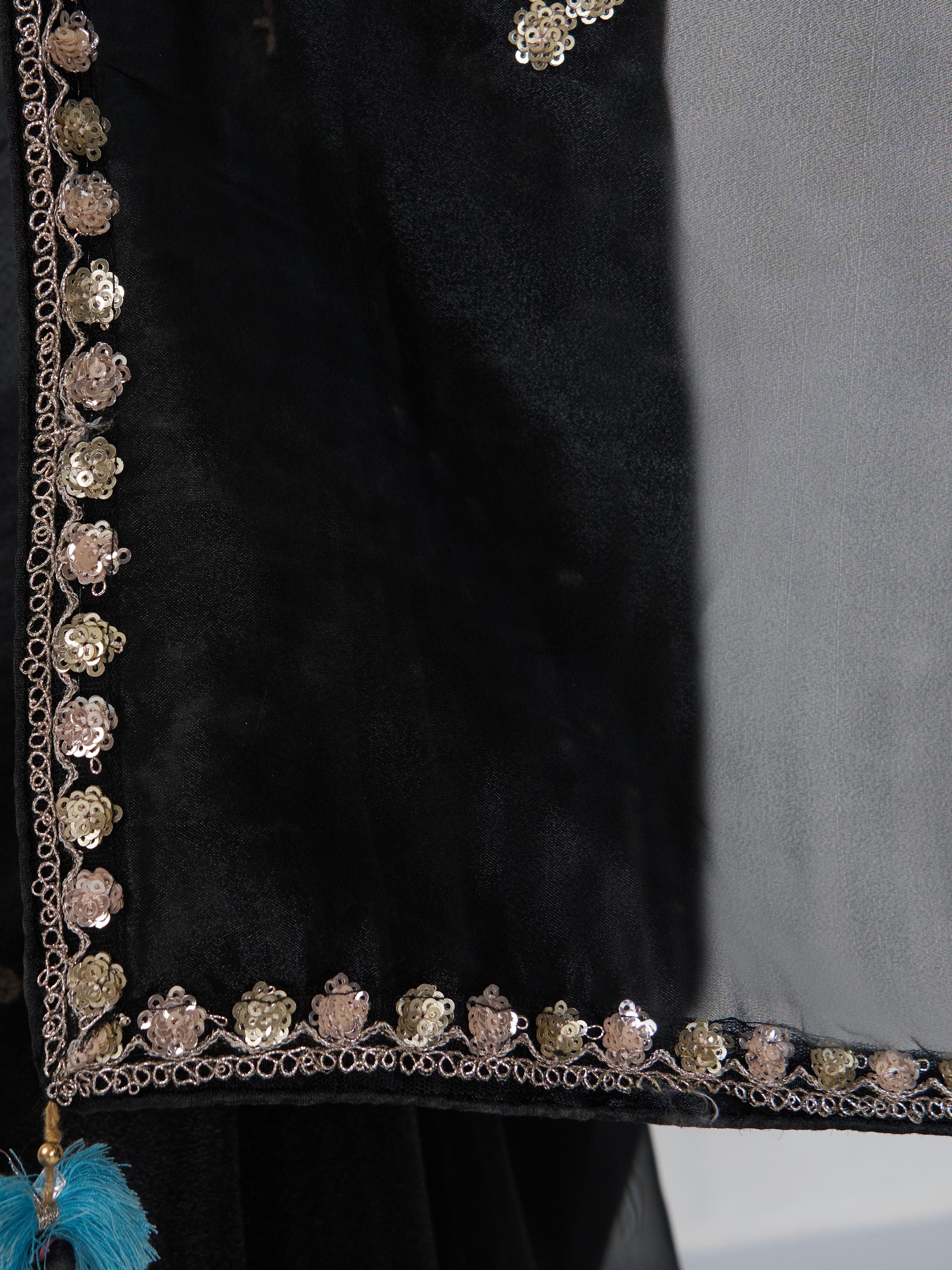 Women's Black Organza Ethnic Motifs Saree With Unstitched Blouse Piece