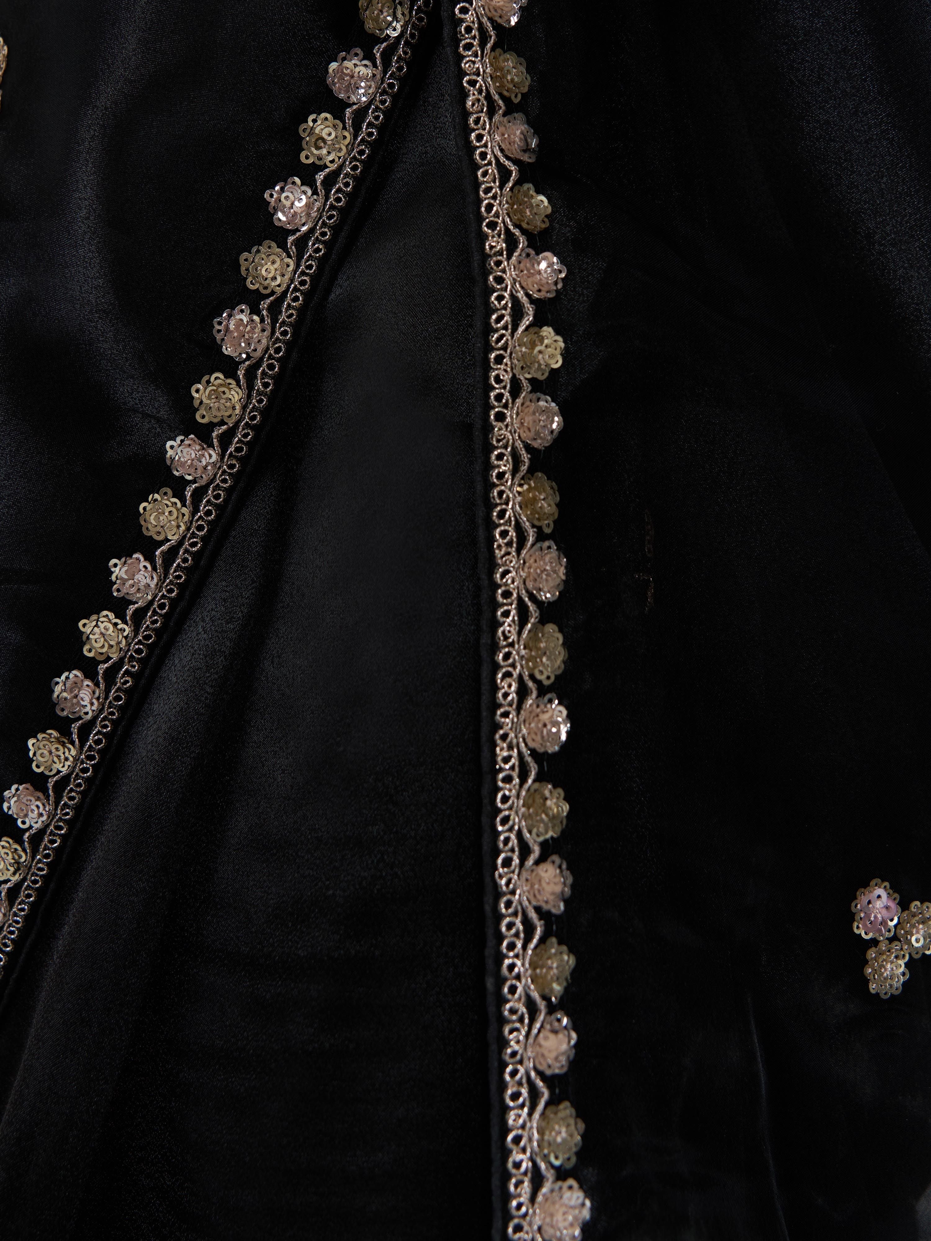 Women's Black Organza Ethnic Motifs Saree With Unstitched Blouse Piece