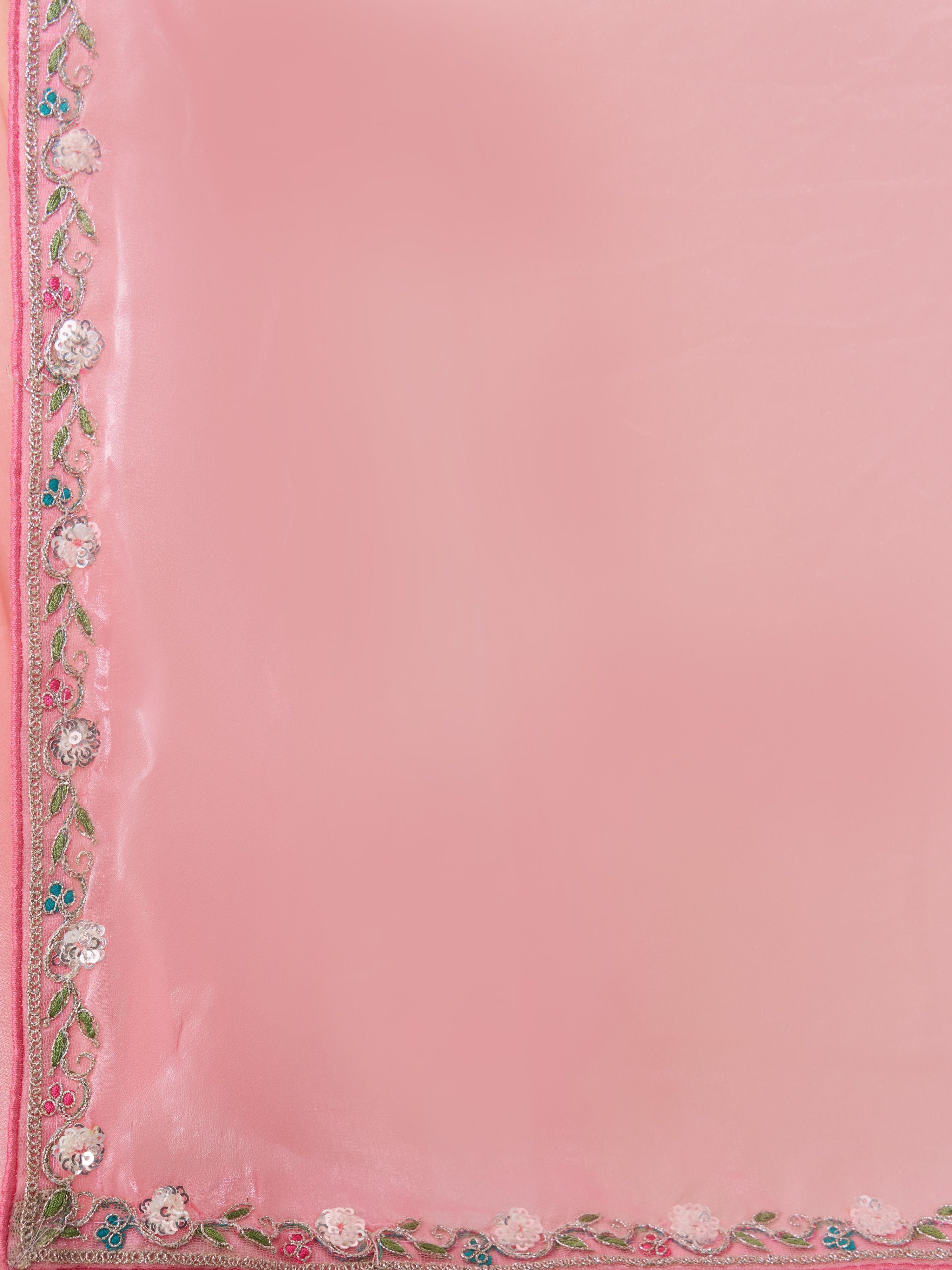 Women's Pink Organza Ethnic Motifs Saree With Unstitched Blouse Piece