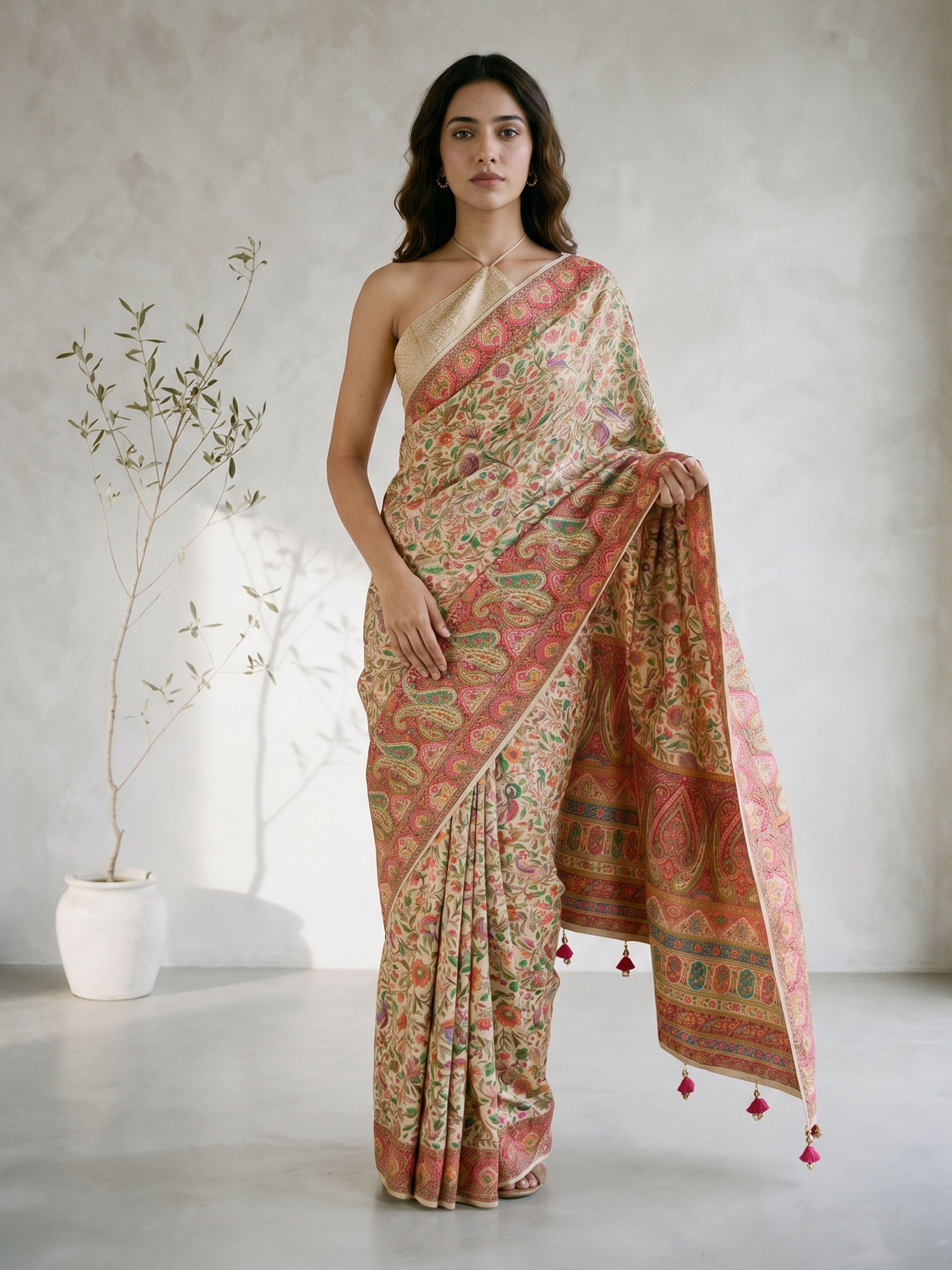 Women's Multicolor Cotton-Silk Floral Print Saree With Unstitched Blouse Piece