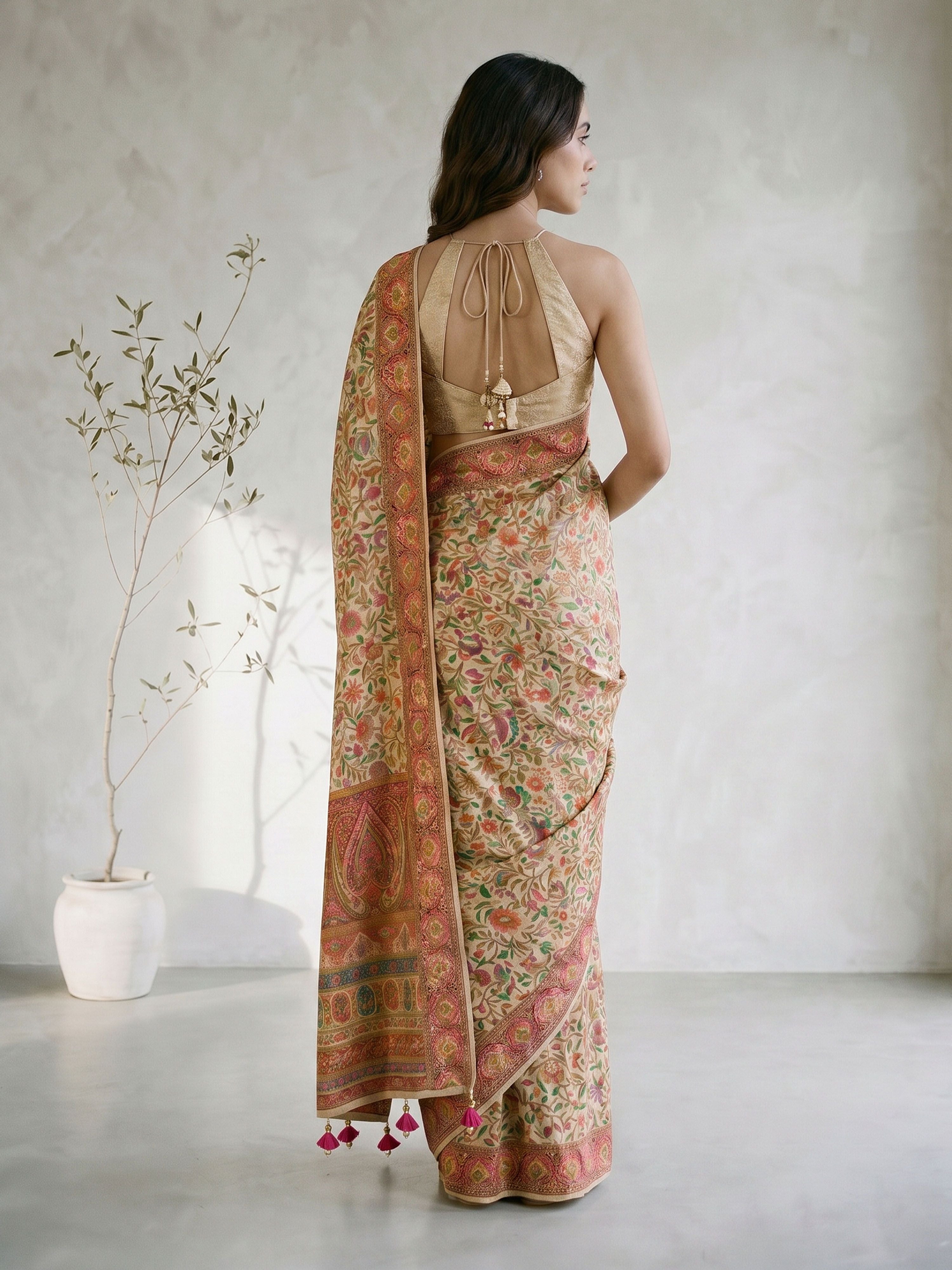 Women's Multicolor Cotton-Silk Floral Print Saree With Unstitched Blouse Piece