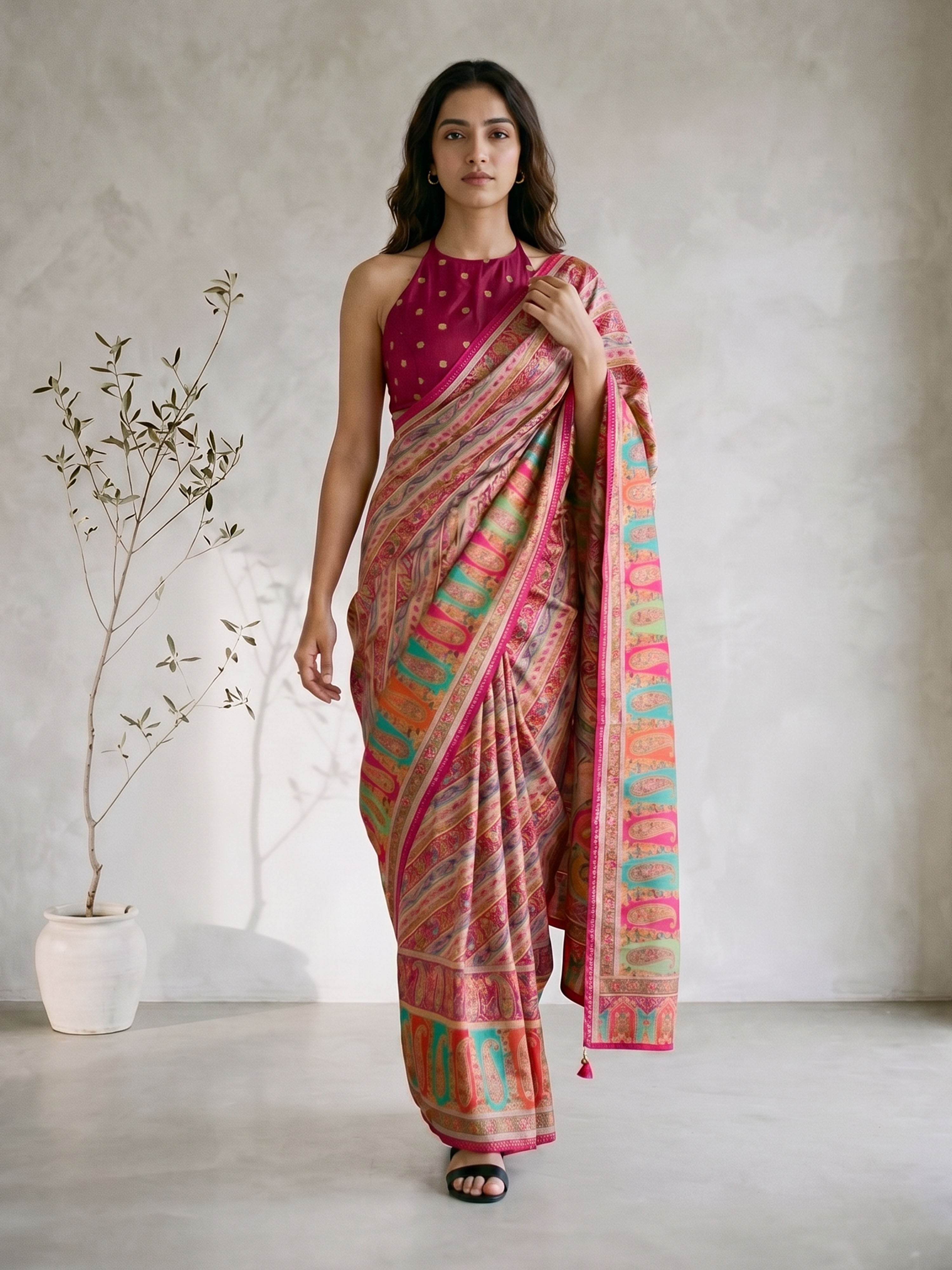 Women's Multicolor Synthetic Ethnic Motifs Saree With Unstitched Blouse Piece
