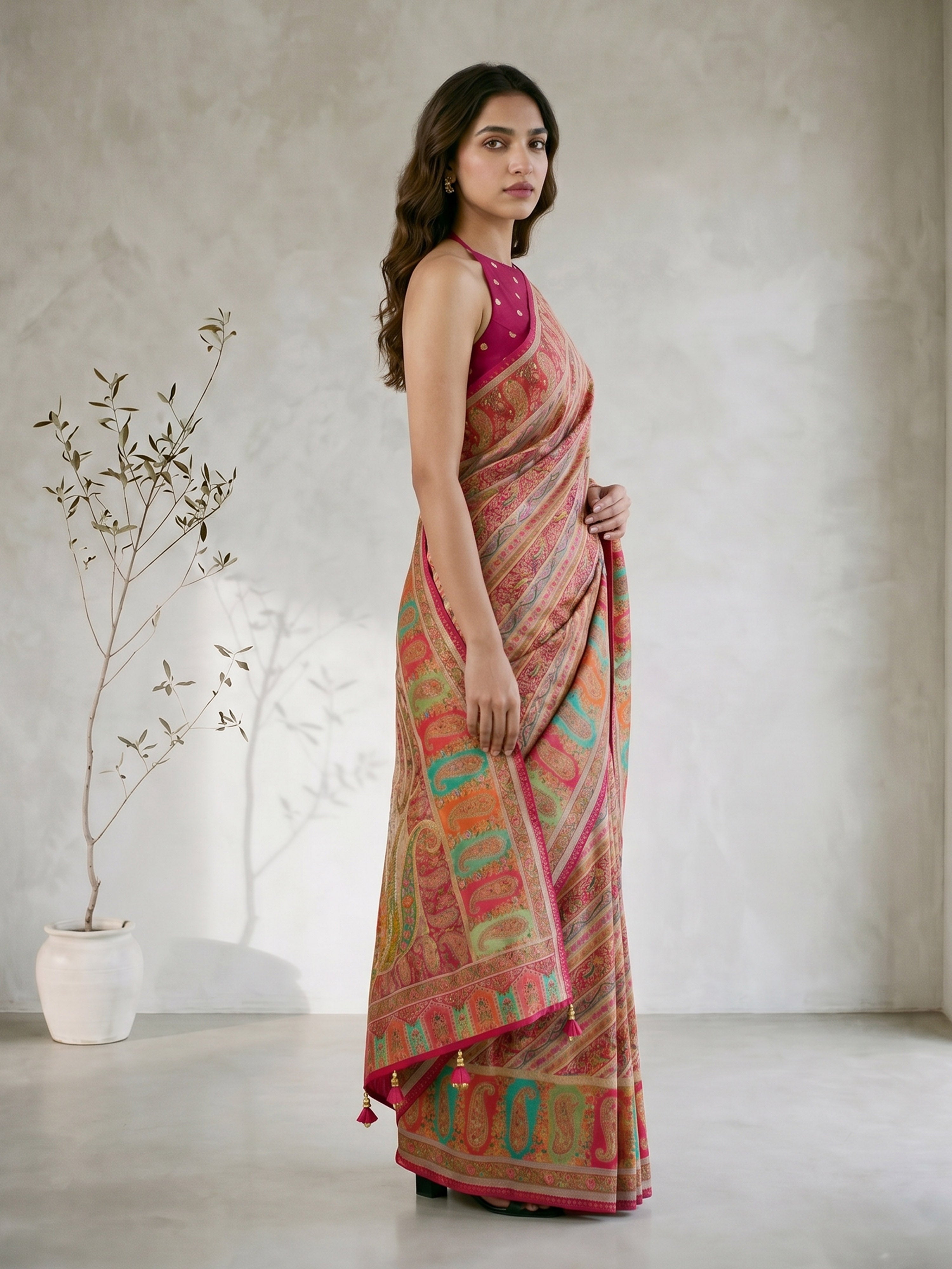 Women's Multicolor Synthetic Ethnic Motifs Saree With Unstitched Blouse Piece