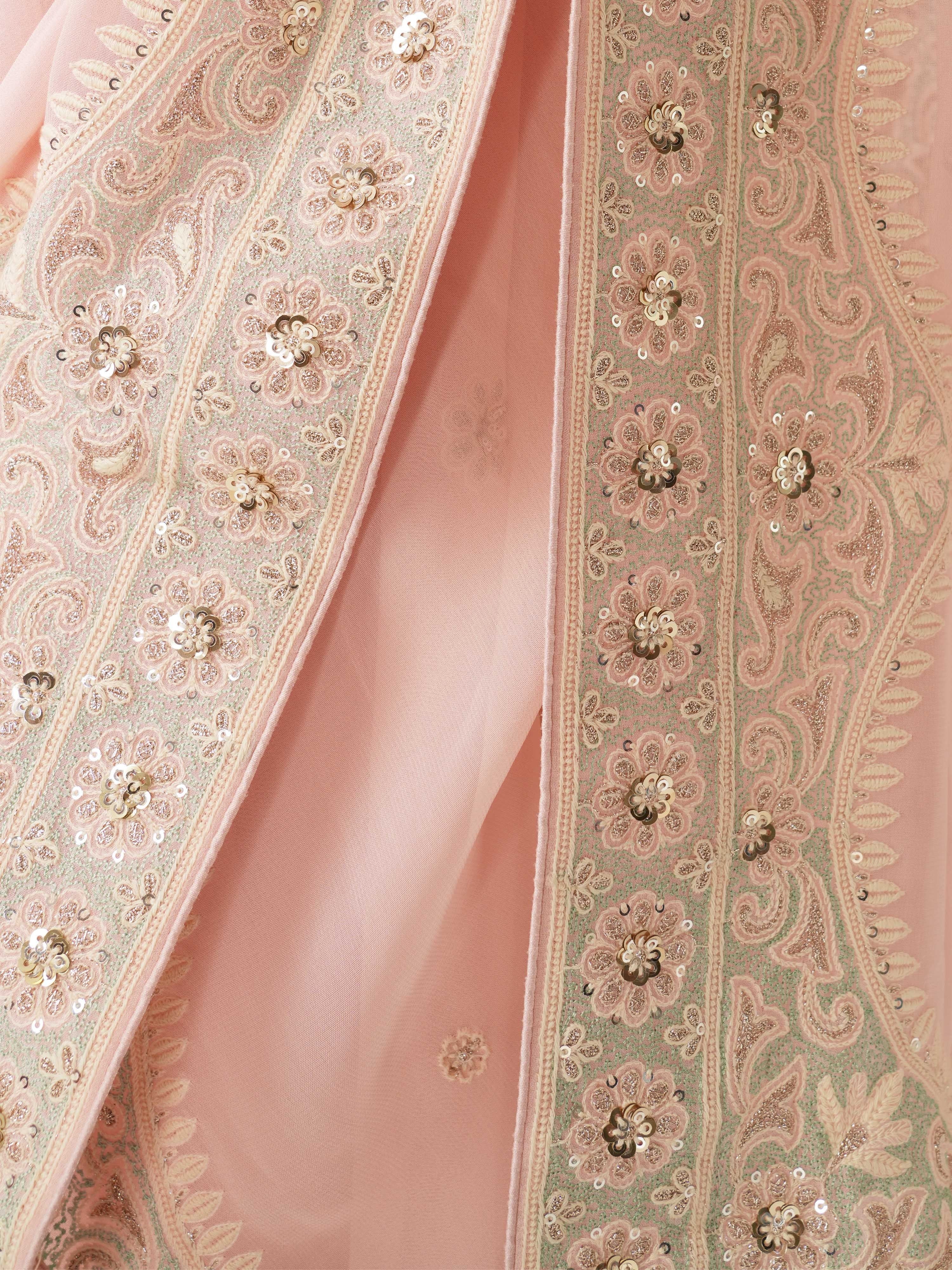 Women's Pink Georgette Embroidered Saree With Unstitched Blouse Piece