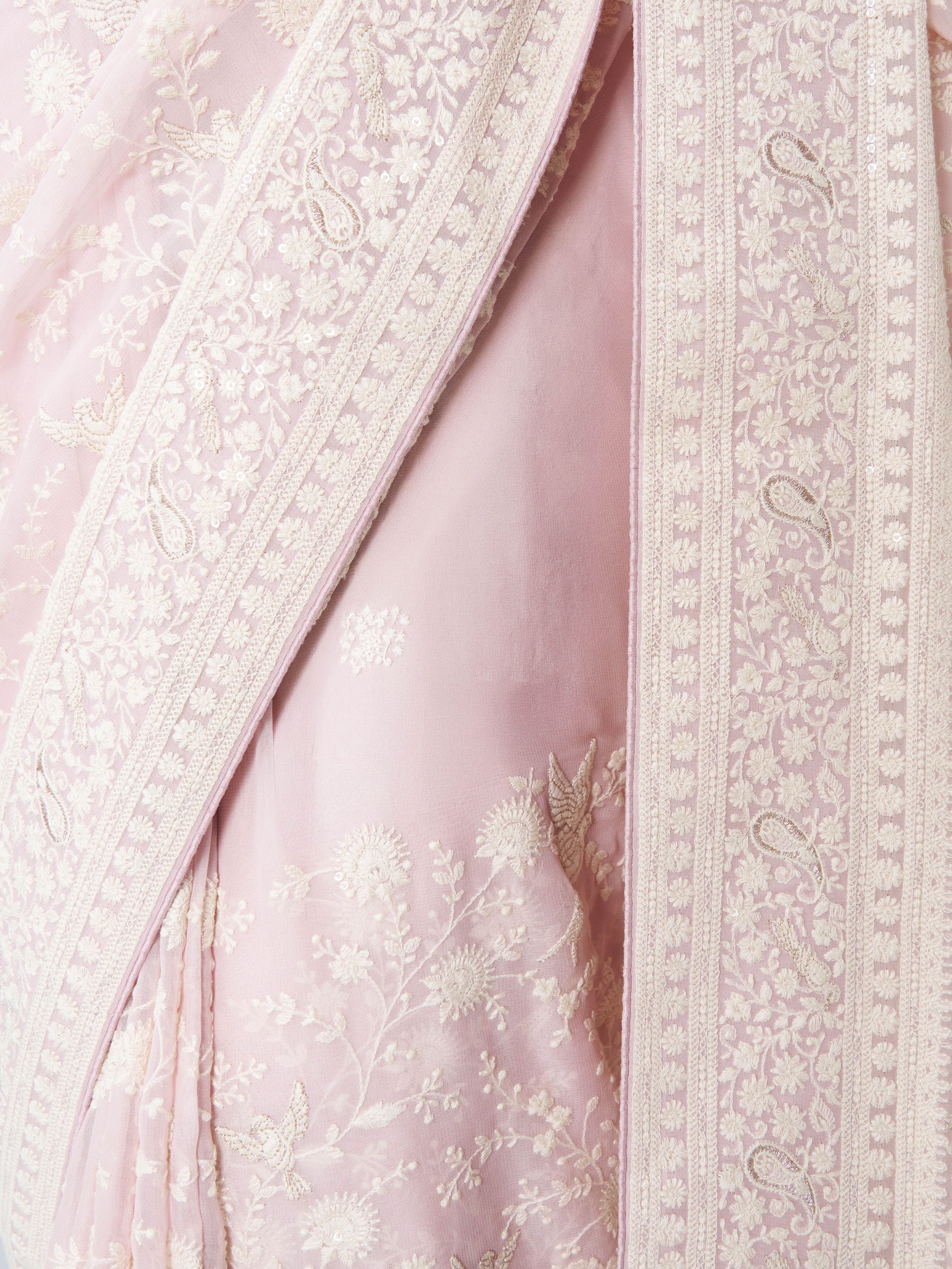 Women's Pink Georgette Embroidered Saree With Unstitched Blouse Piece