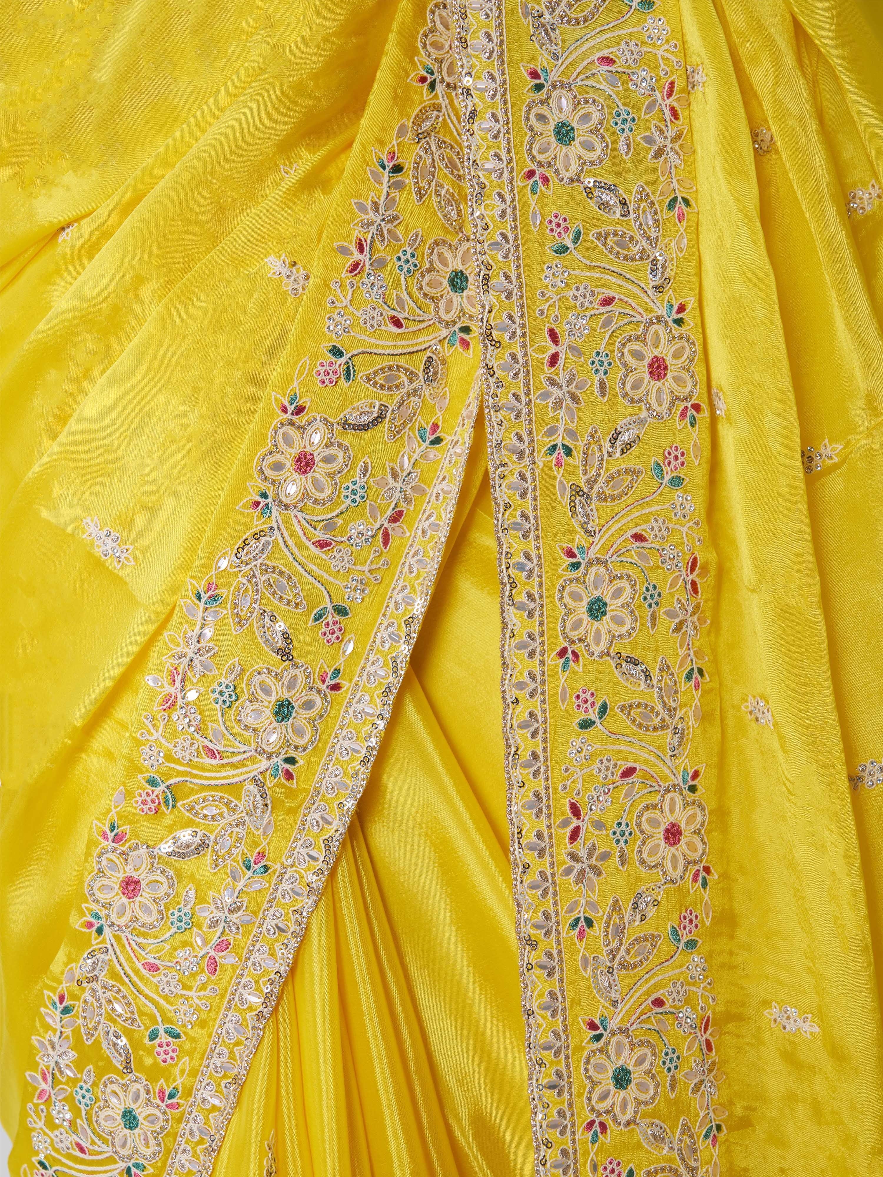 Women's Yellow Art Silk Embroidered Saree With Ready Blouse