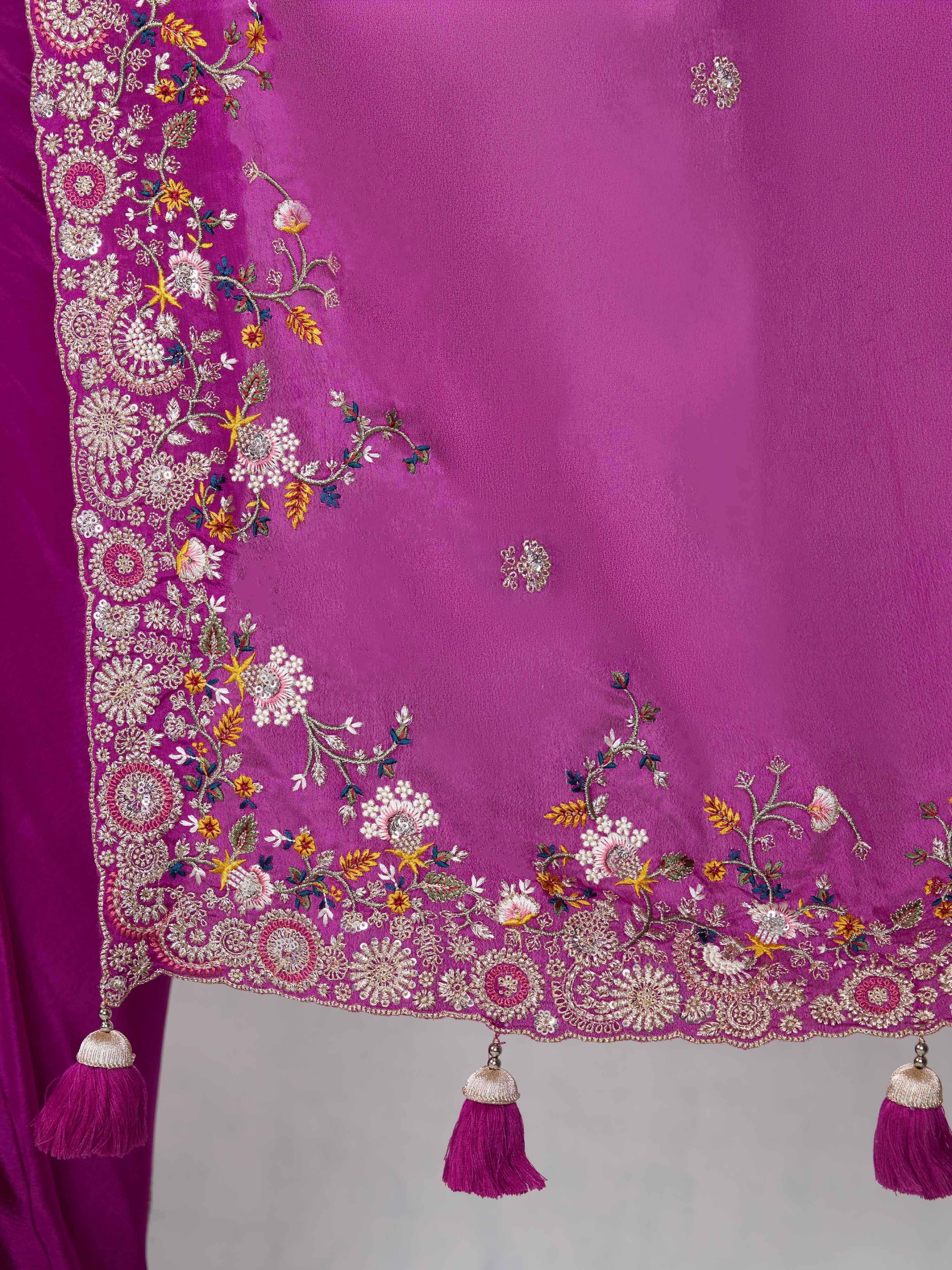 Women's Purple Art Silk Embroidered Saree With Ready Blouse