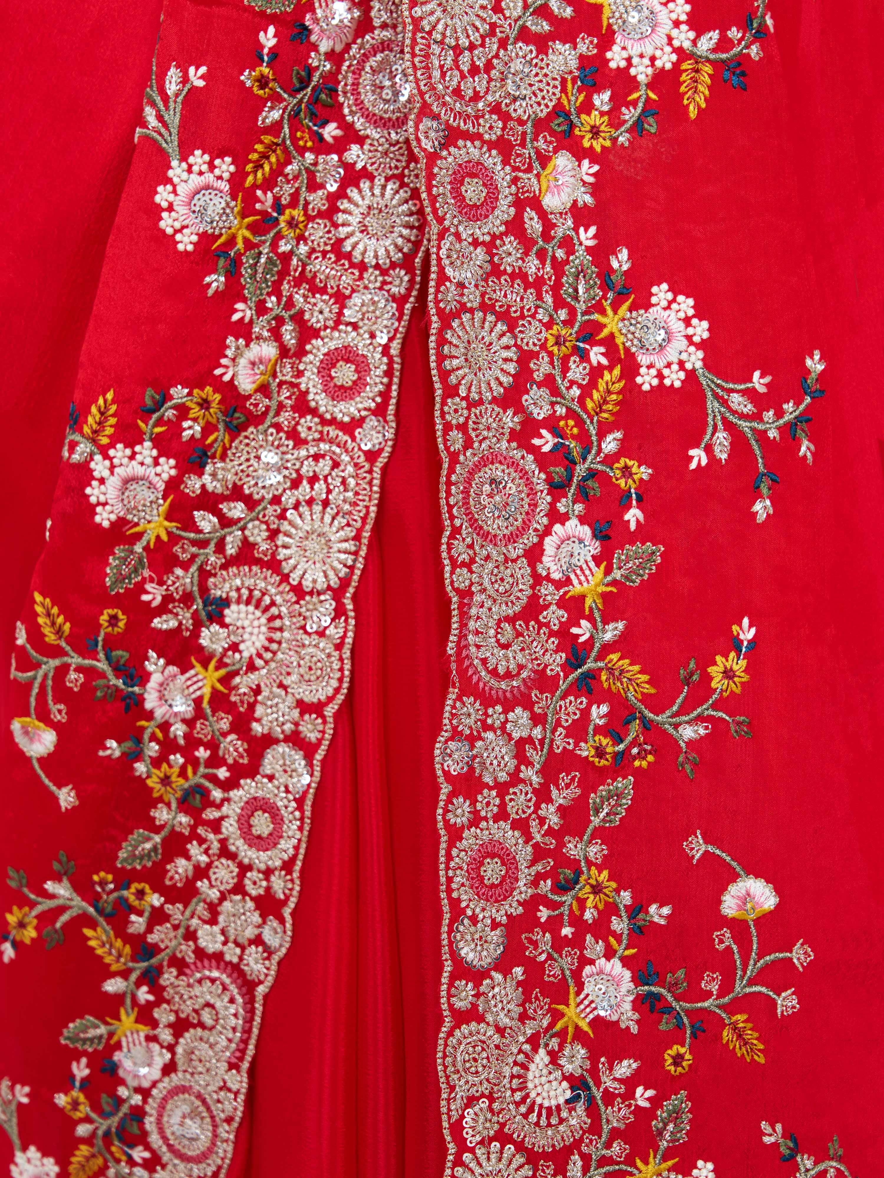 Women's Red Art Silk Embroidered Saree With Ready Blouse