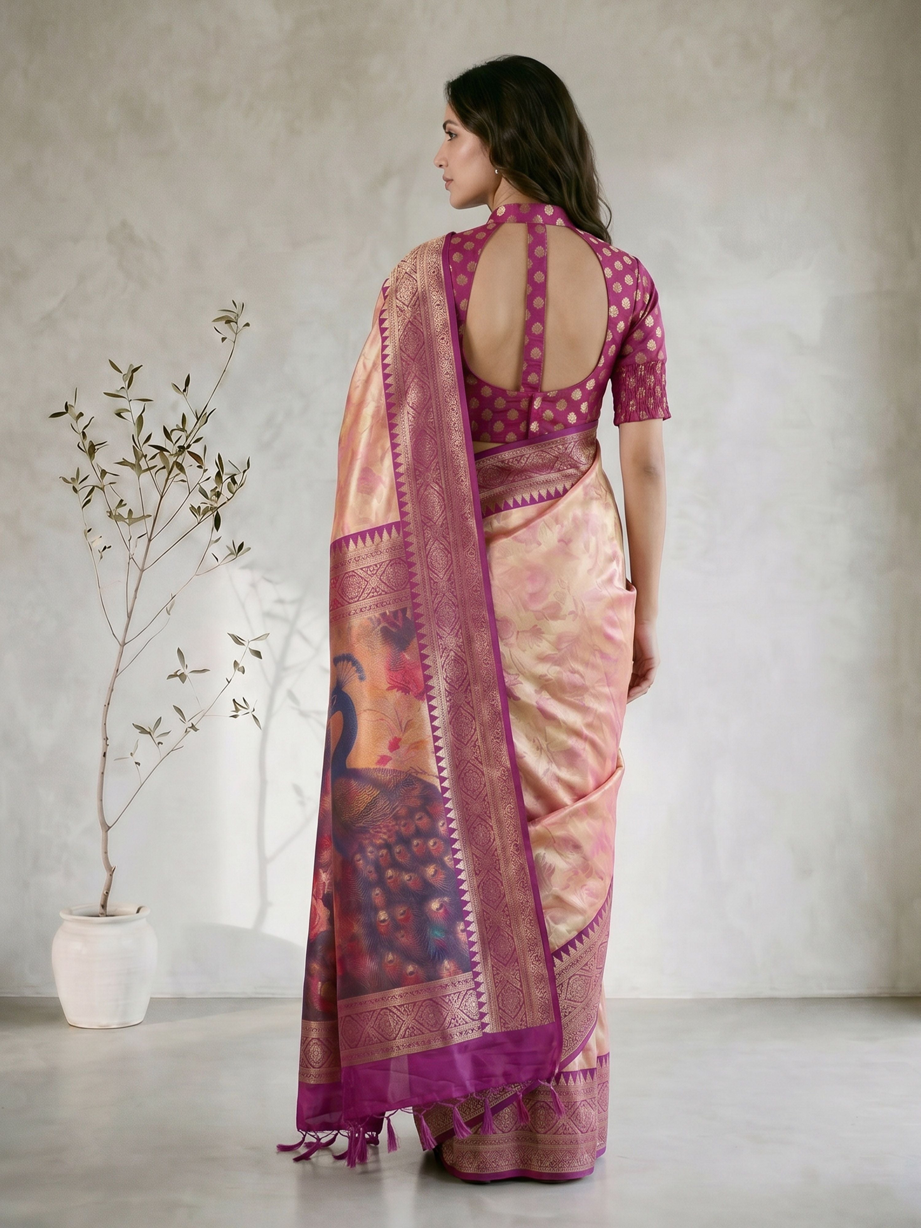 Women's Purple Cotton-Silk Ethnic Motifs Saree With Unstitched Blouse Piece