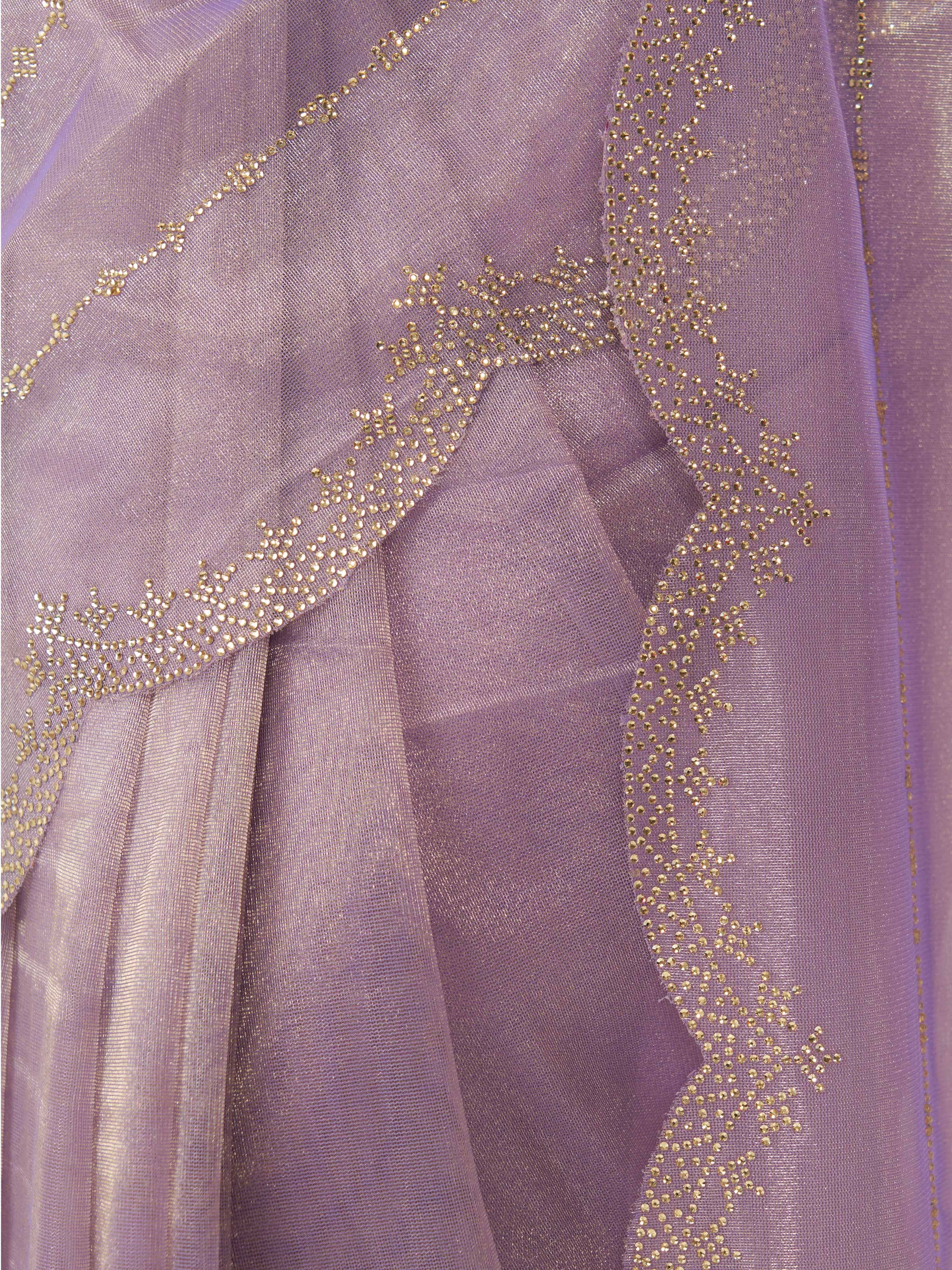 Women's Lavender Organza Ethnic Motifs Saree With Unstitched Blouse Piece