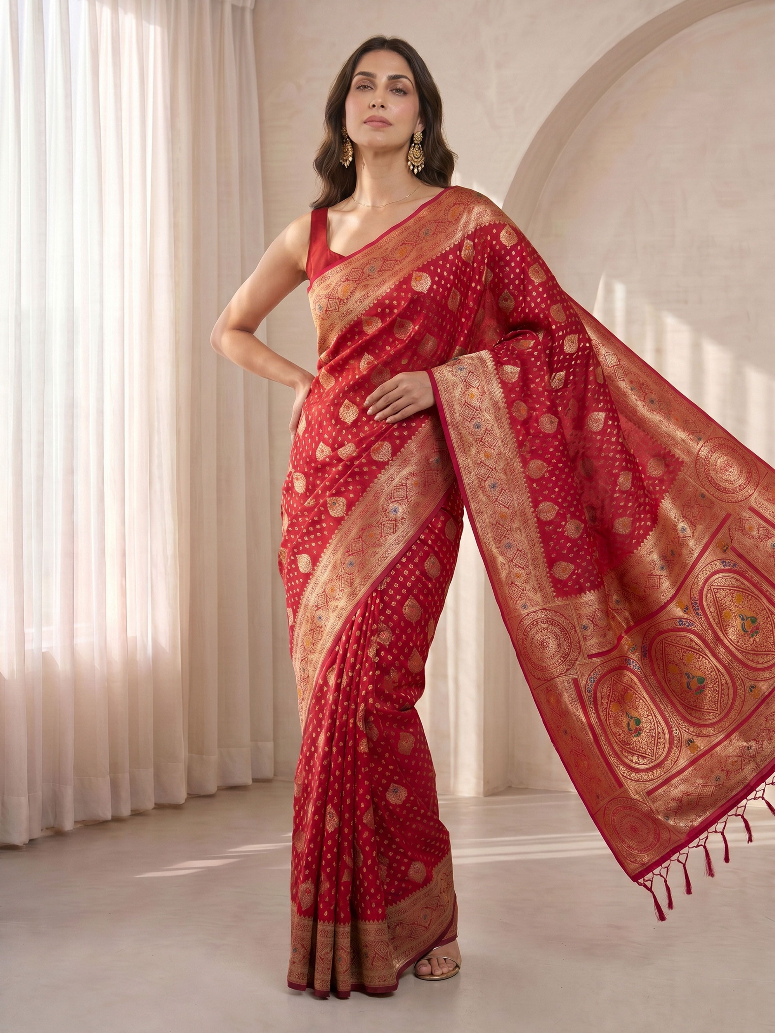 Women's Pink Cotton-Silk Ethnic Motifs Saree With Unstitched Blouse Piece