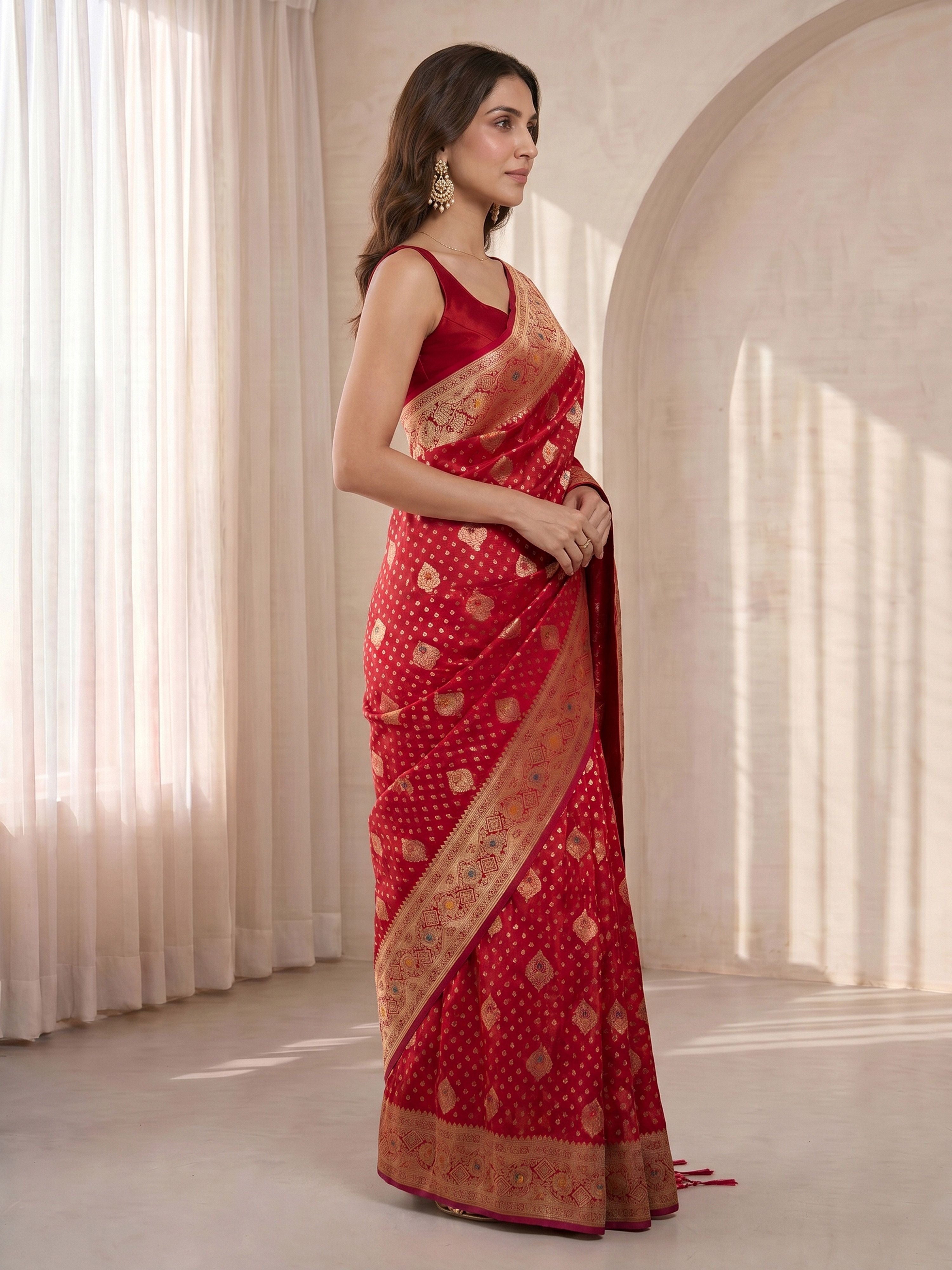 Women's Pink Cotton-Silk Ethnic Motifs Saree With Unstitched Blouse Piece