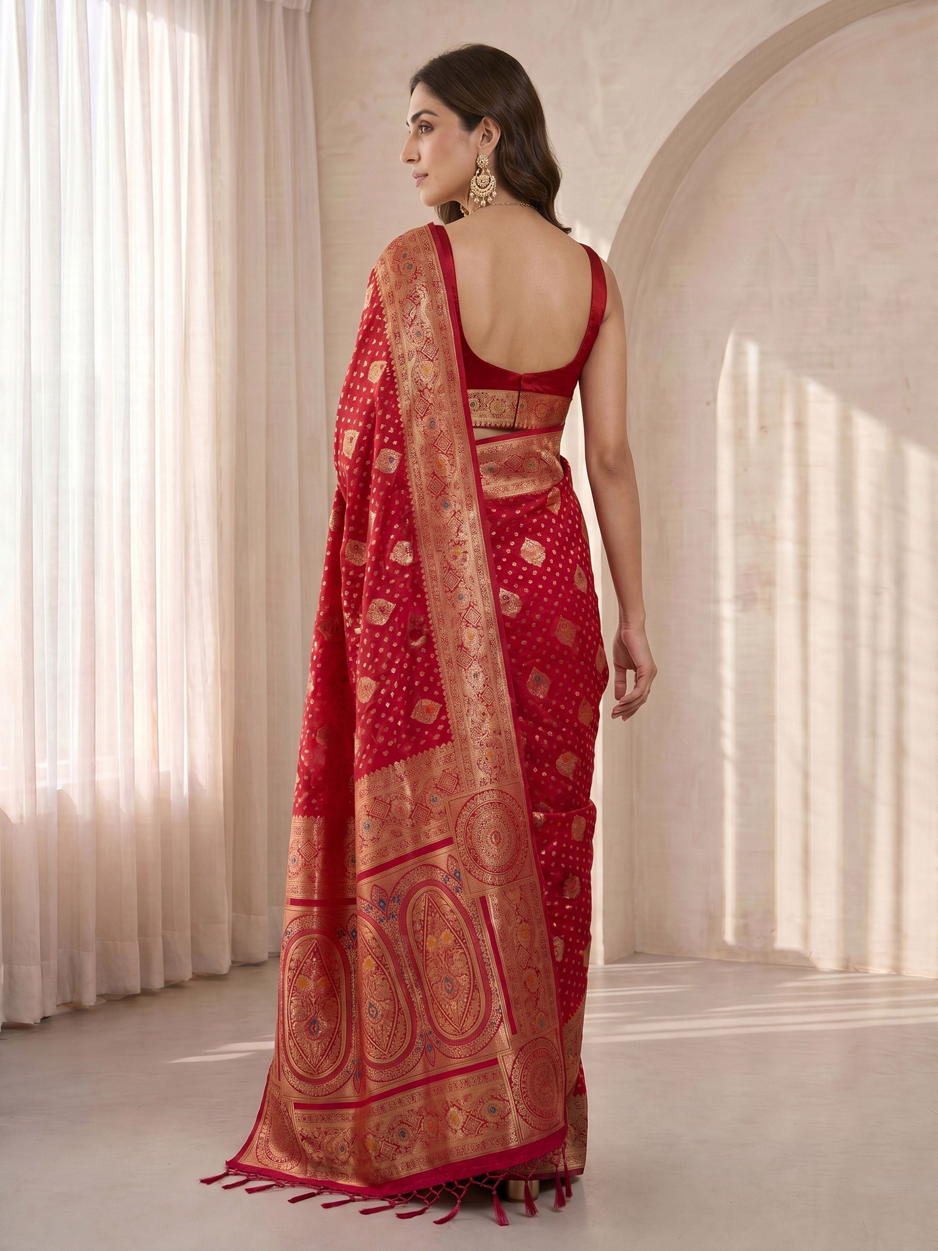 Women's Pink Cotton-Silk Ethnic Motifs Saree With Unstitched Blouse Piece