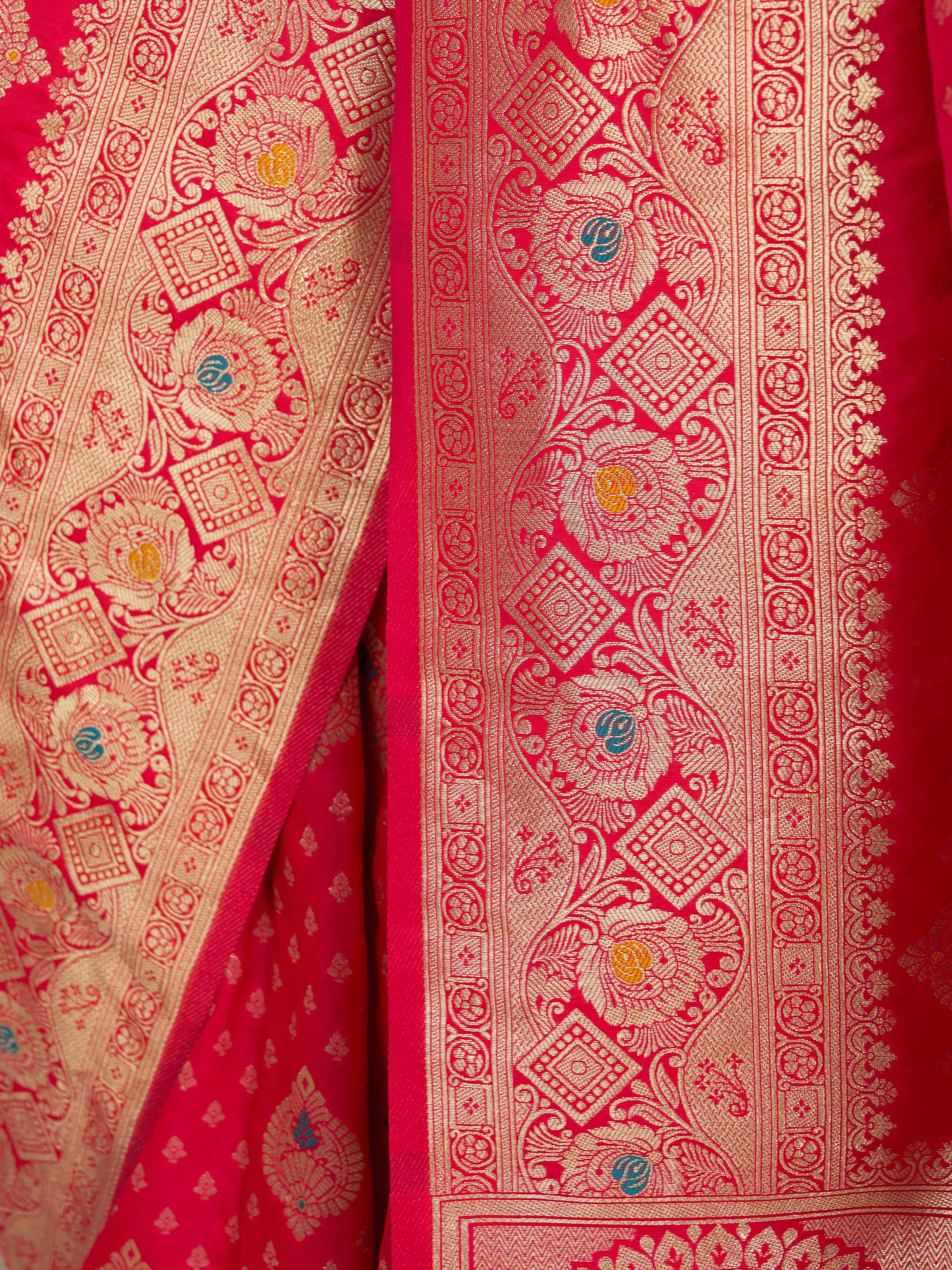 Women's Pink Cotton-Silk Ethnic Motifs Saree With Unstitched Blouse Piece
