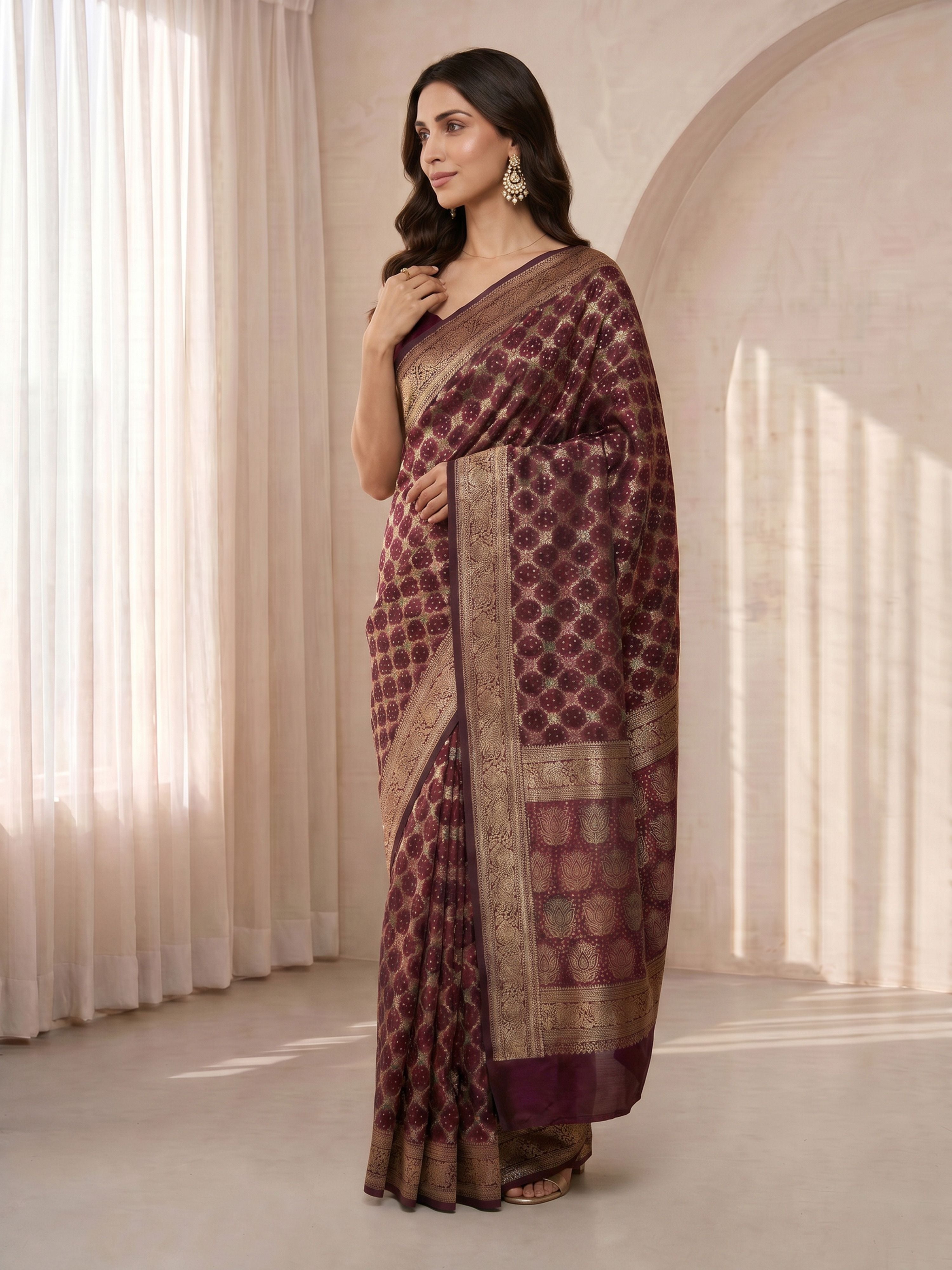 Women's Purple Cotton-Silk Ethnic Motifs Saree With Unstitched Blouse Piece