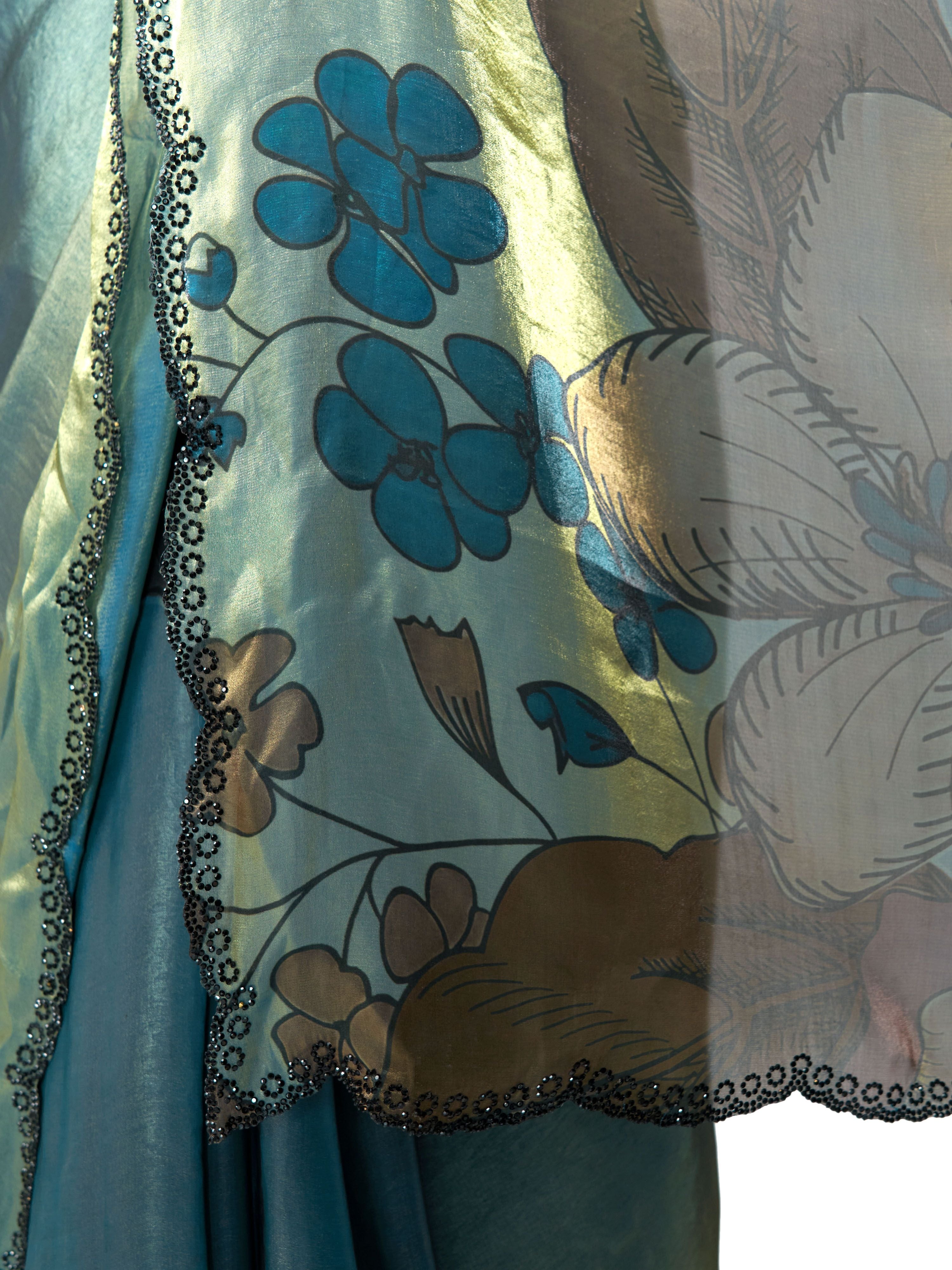 Women's Blue Silk-Blend Ethnic Motifs Saree With Unstitched Blouse Piece