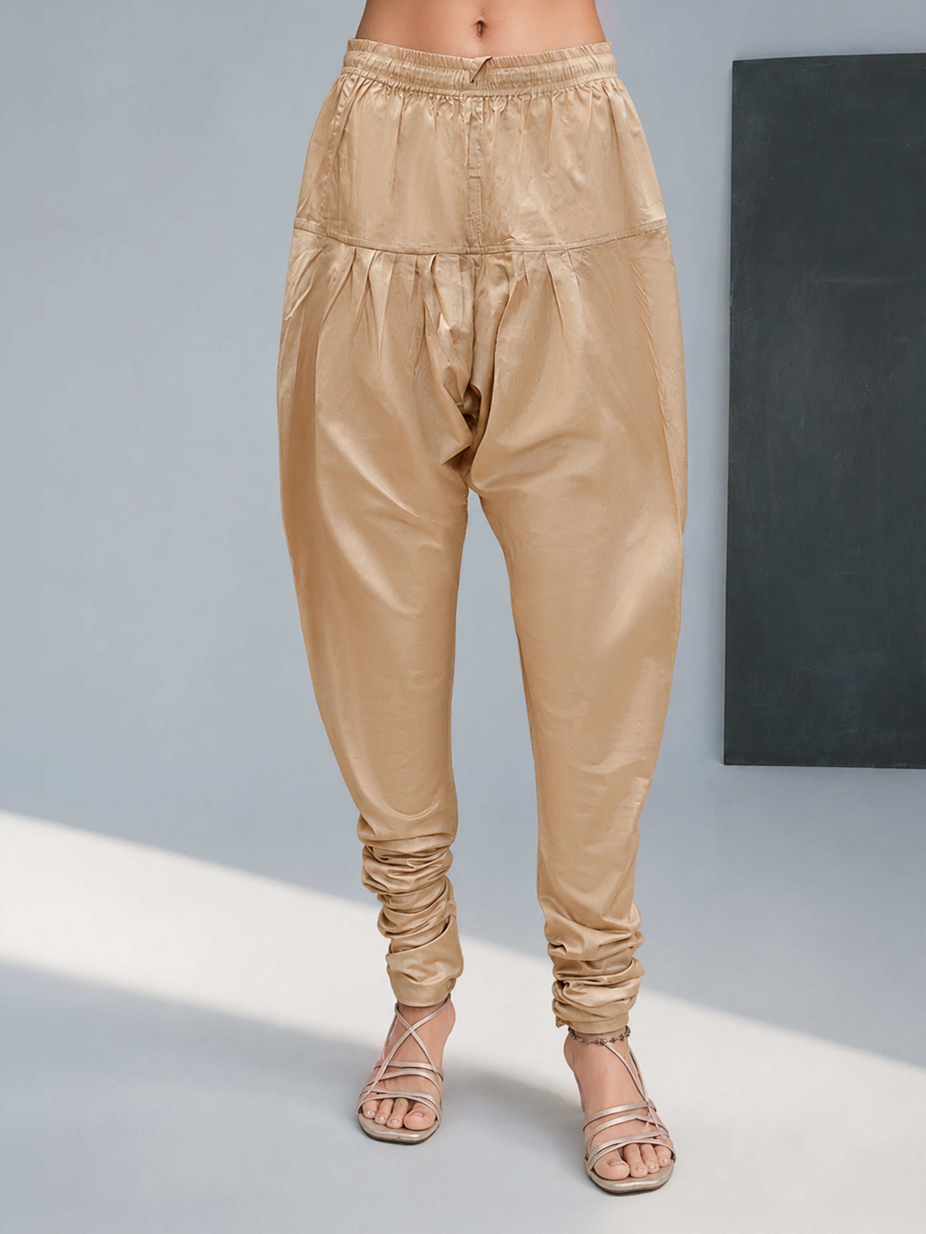 Women Beige Viscose Solid Churidar with Elasticated Waist