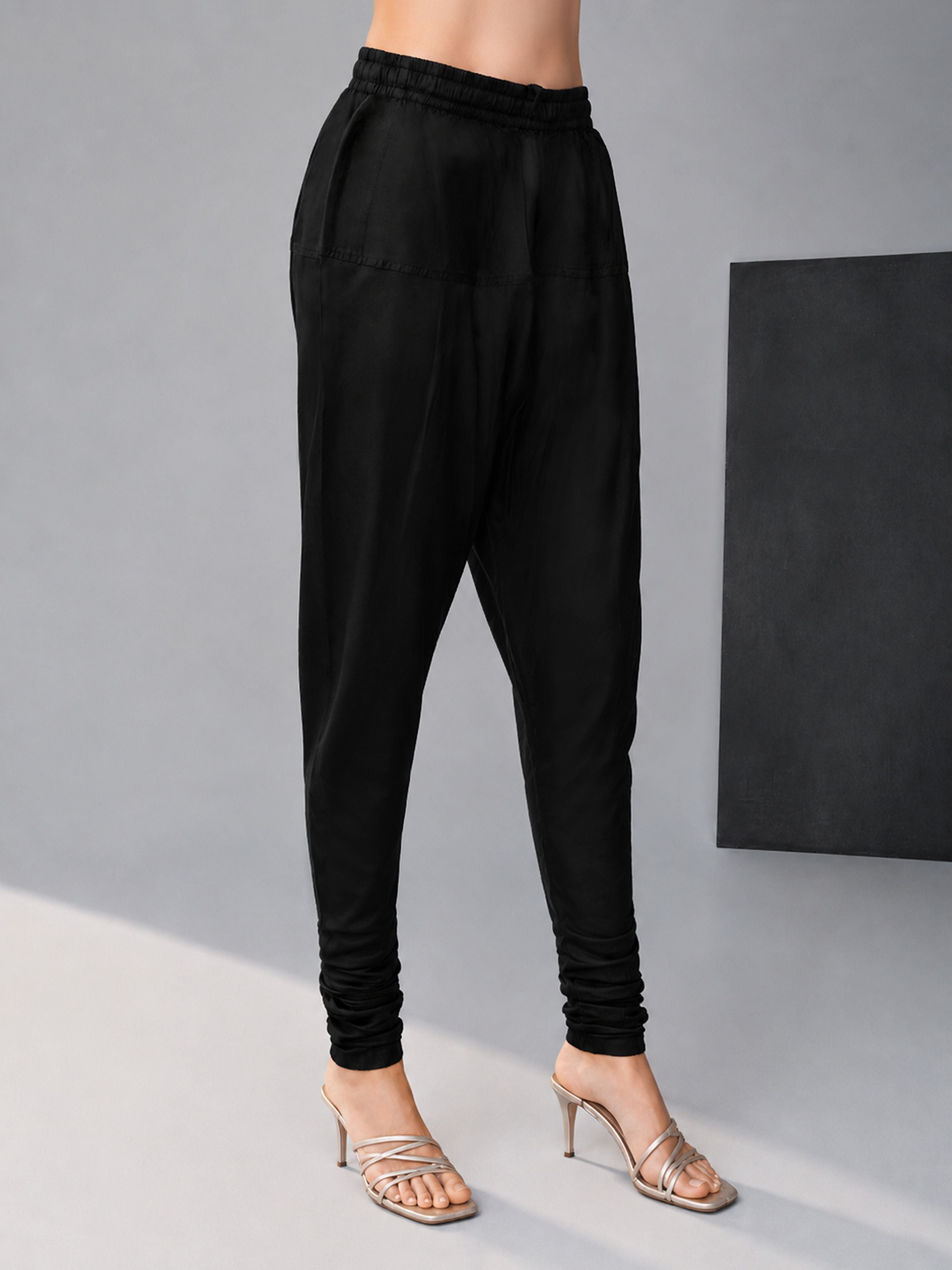 Women's Black Viscose Solid Churidar