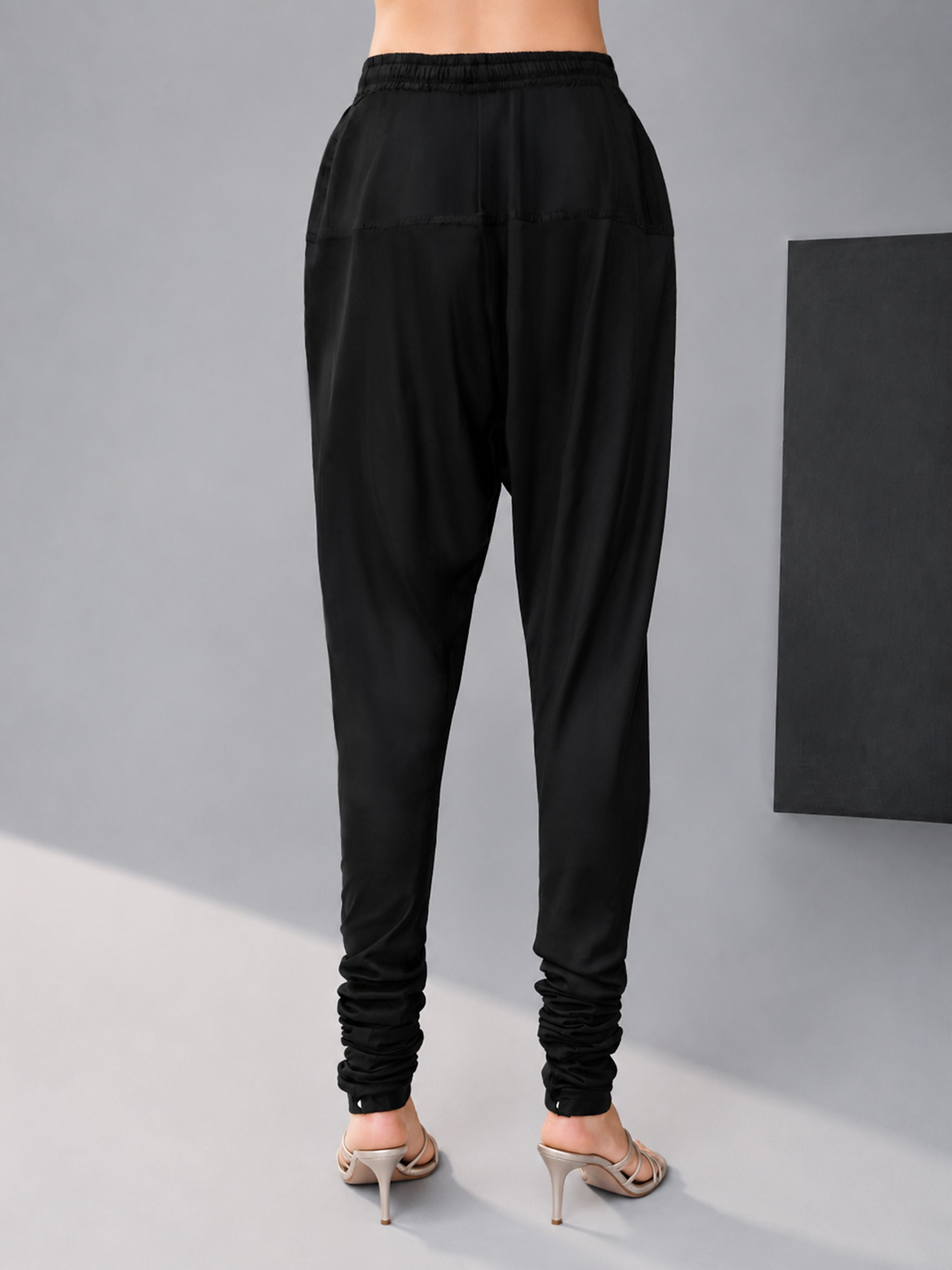 Women's Black Viscose Solid Churidar