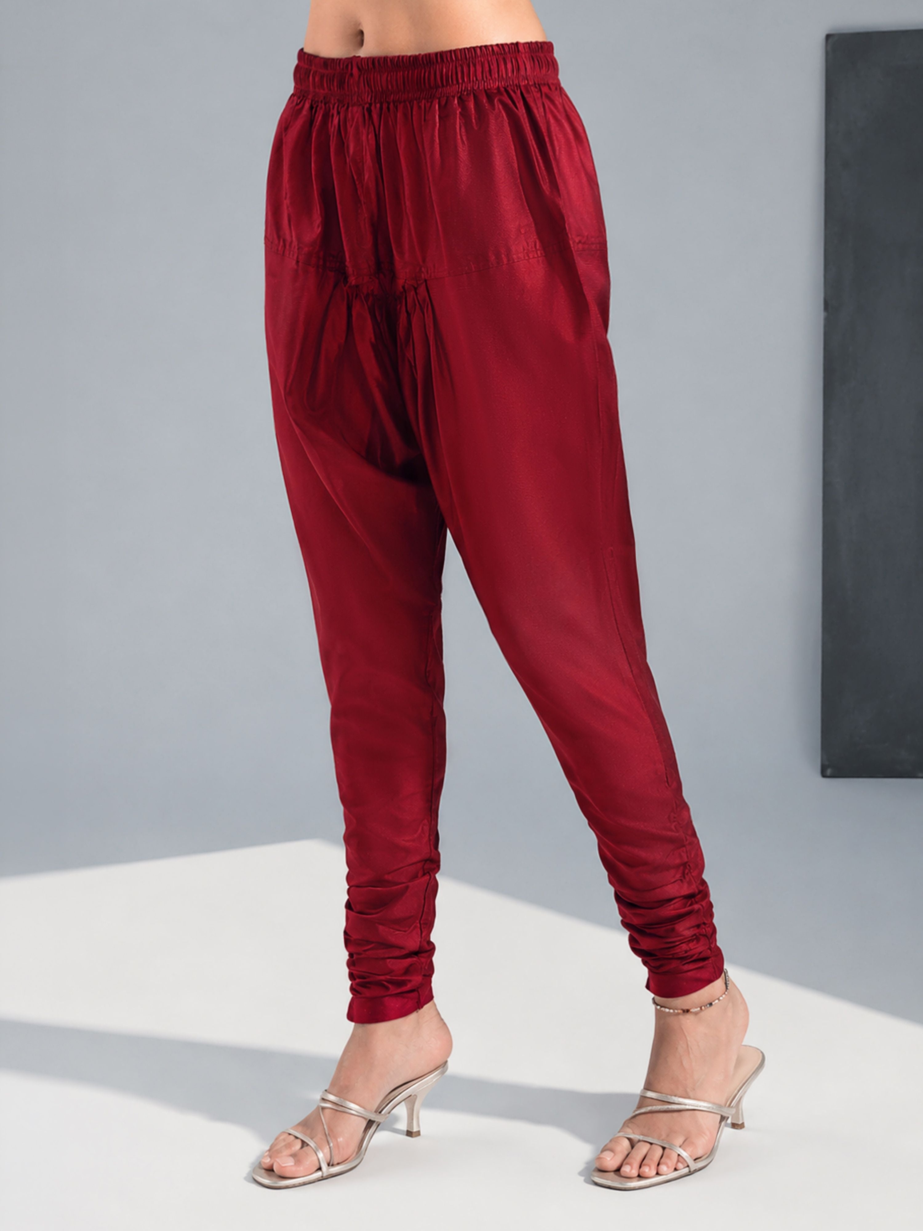 Women's Maroon Viscose Solid Churidar