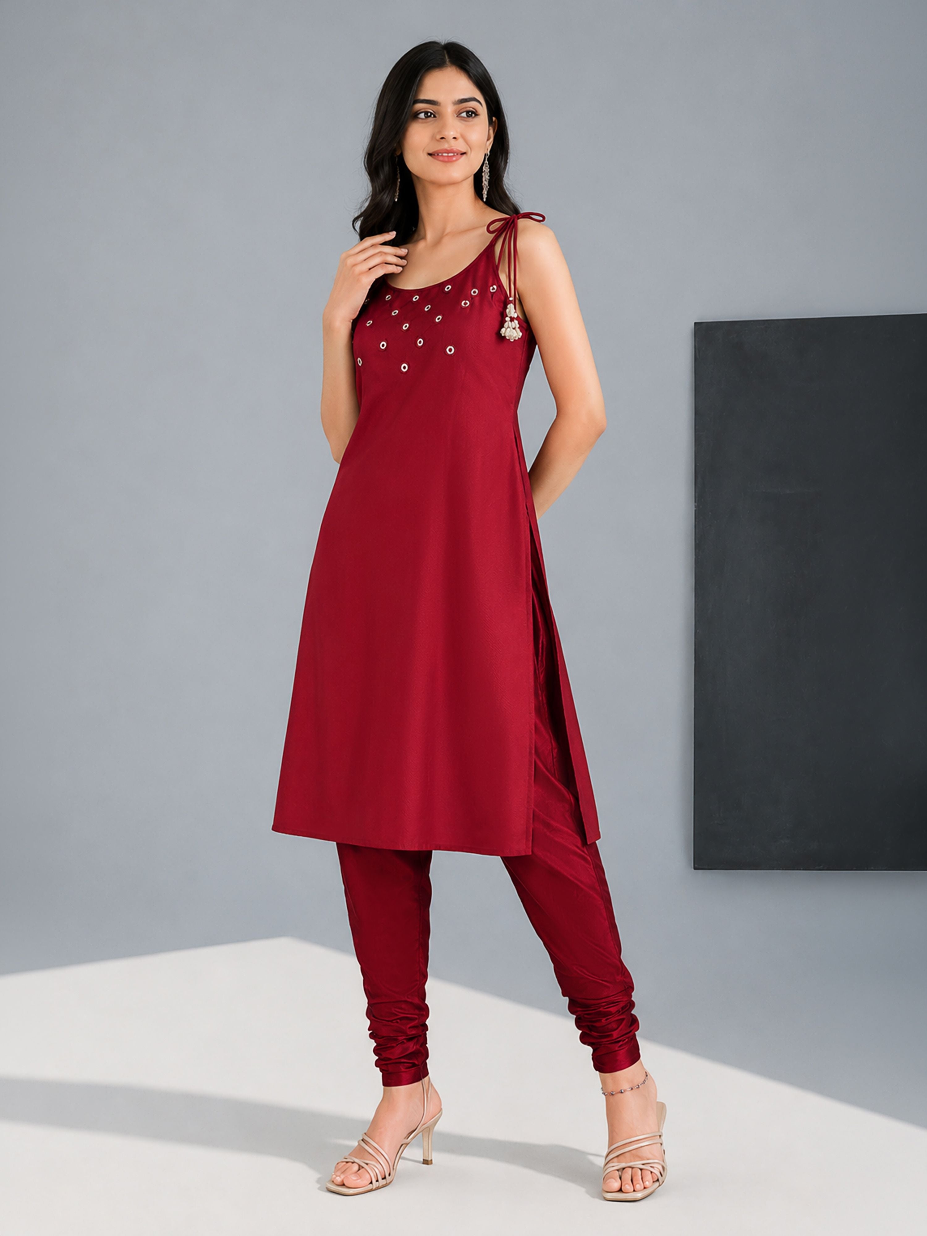Women's Maroon Viscose Solid Churidar