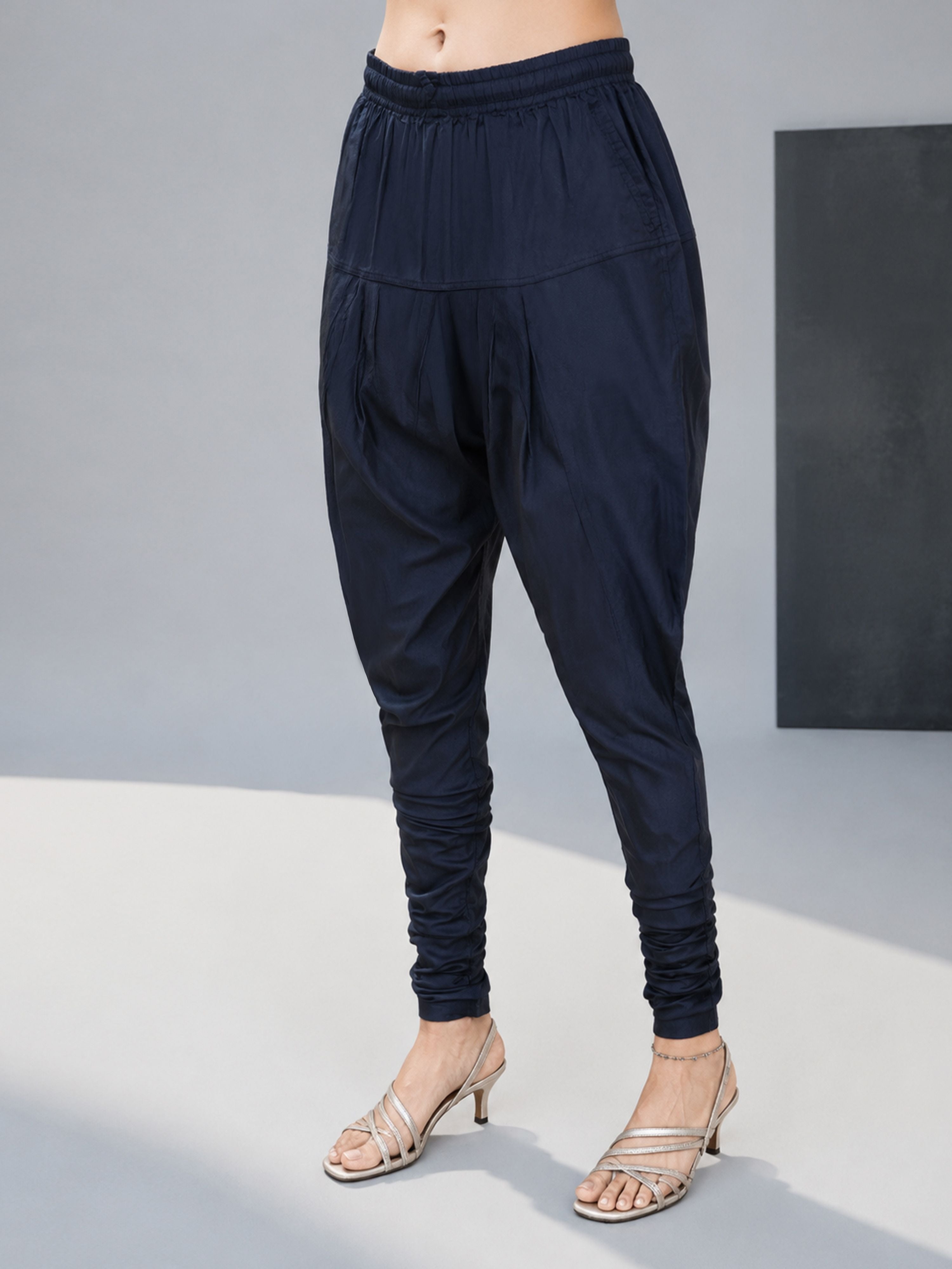 Women's Navy Blue Viscose Solid Churidar