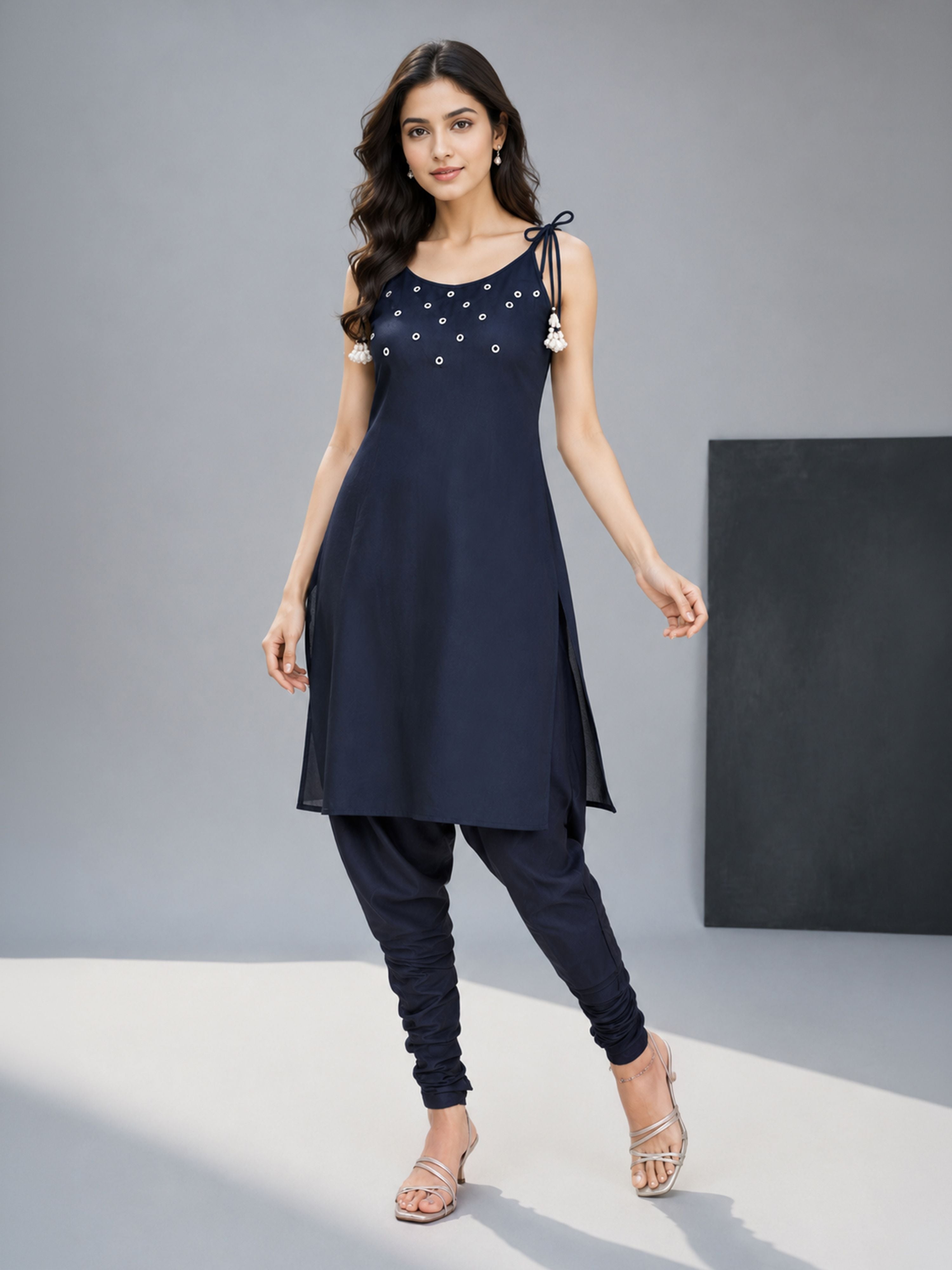 Women's Navy Blue Viscose Solid Churidar