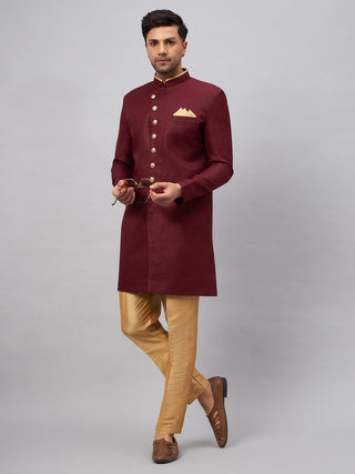 VM BY VASTRAMAY Men's Maroon Indo Western Set