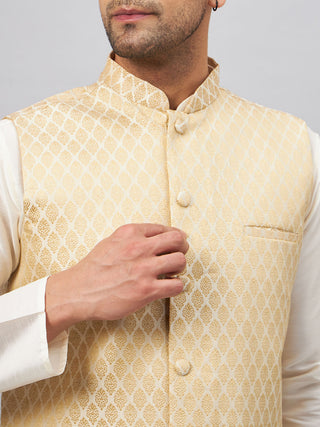 VM BY VASTRAMAY Men's Cream Silk Blend Jacket with Kurta Pyjama Set