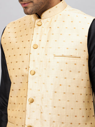 VM By VASTRAMAY Men's Gold Zari Weaved Jacket With Kurta Pyjama Set