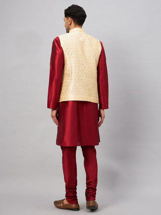 VM By VASTRAMAY Men's Gold Zari Weaved Jacket With Kurta Pyjama Set