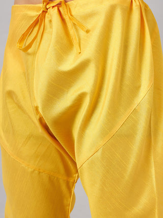 VM BY VASTRAMAY Men's Coffee Jacket With Yellow Kurta And Pyjama Set