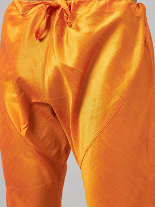 VM BY VASTRAMAY Men's Coffee Jacket With Orange Kurta And Pyjama Set
