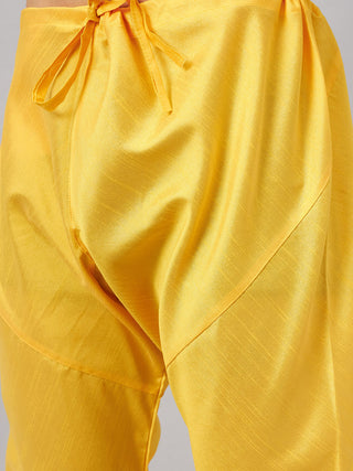 VM BY VASTRAMAY Men's Maroon Jacket With Yellow Kurta And Pyjama Set