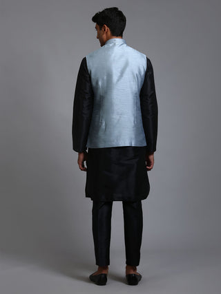 VM BY VASTRAMAY Men's Grey Embellished Jacket with Black Kurta Pant Set