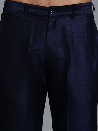 VM BY VASTRAMAY Men's Grey Embellished Jacket with Navy Blue Kurta Pant Set
