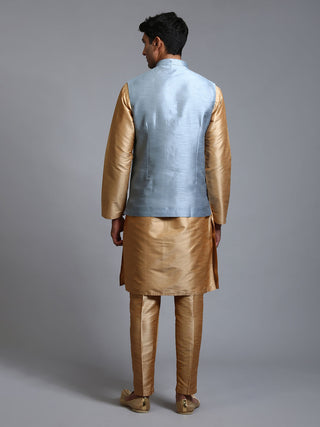 VM BY VASTRAMAY Men's Grey Embellished Jacket with Rose Gold Kurta Pant Set