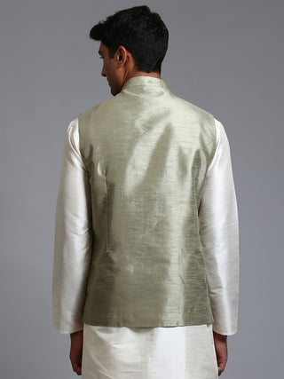 VM BY VASTRAMAY Men's Mehndi Green Embellished Jacket