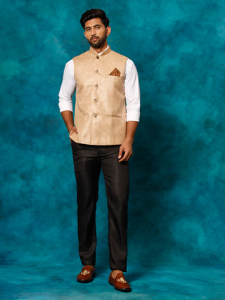 VM BY VASTRAMAY Men's Beige Woven Nehru Jacket