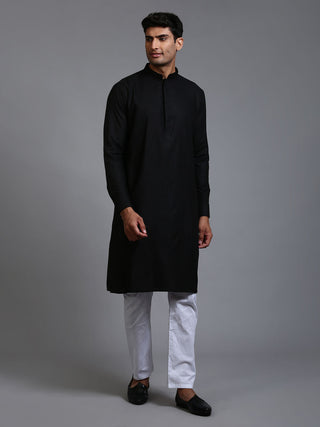 VM BY VASTRAMAY Men's Black Cotton Blend Kurta Pyjama Set