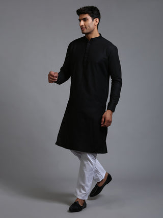 VM BY VASTRAMAY Men's Black Cotton Blend Kurta Pyjama Set