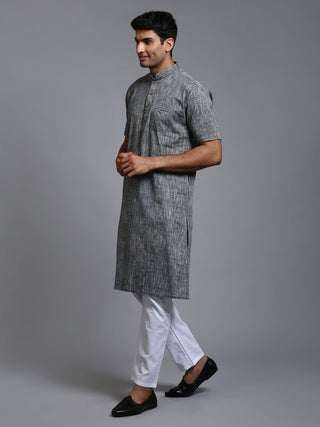 VM BY VASTRAMAY Men's Solid Grey Pure Cotton Kurta Pyjama Set