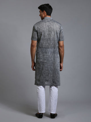 VM BY VASTRAMAY Men's Solid Grey Pure Cotton Kurta Pyjama Set