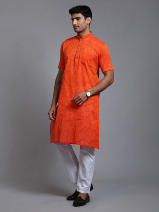 VM BY VASTRAMAY Men's Solid Orange Pure Cotton Kurta Pyjama Set