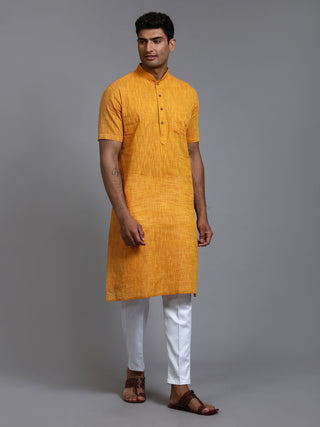 VM BY VASTRAMAY Men's Solid Yellow Pure Cotton Kurta Pant Set